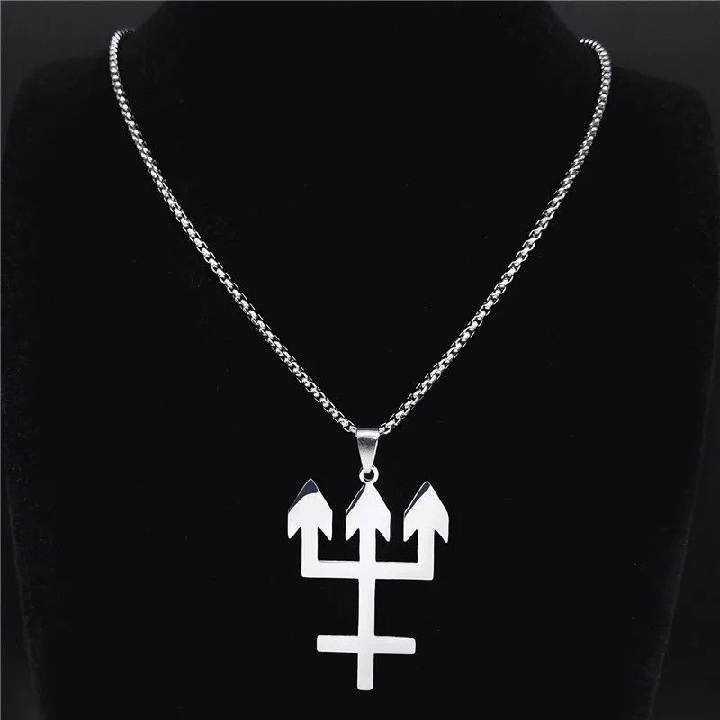 Jewelry Trident Inverted Cross Pendant Charms Necklace Emblem Size ONE SIZE - 1 Thumbnail
