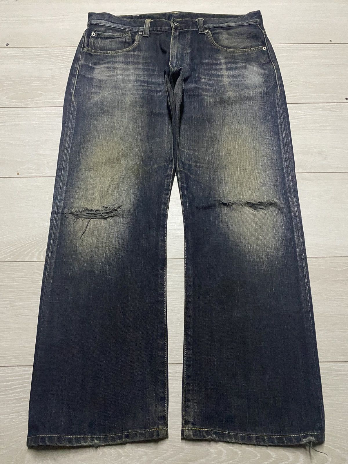 Edwin Vintate Edwin 504R Mud Wash Distressed Baggy Jeans Size US 36 / EU 52 - 1 Thumbnail