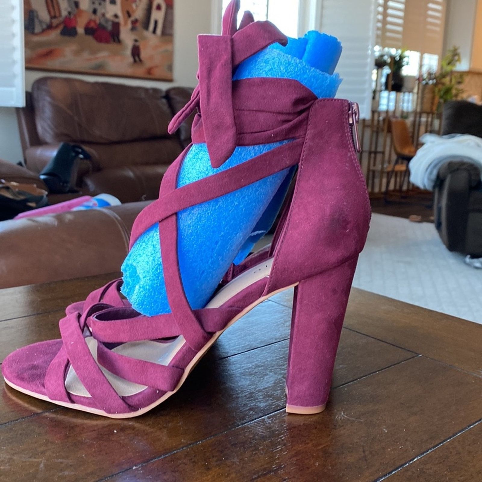 Other Torrid maroon strappy heels faux suede chunky heel sz 10.5W Size US 10.5 / IT 40.5 - 6 Thumbnail