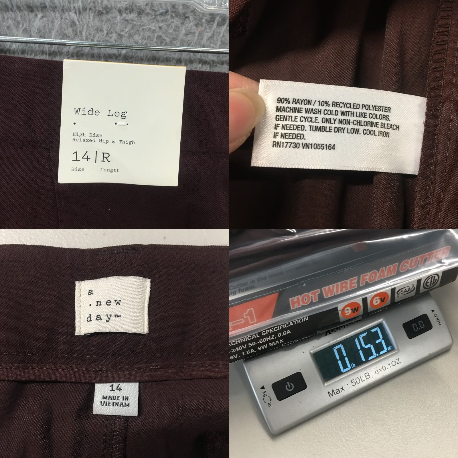 Vintage A New Day Wide-Leg Trouser Dress Pants Womens 14R Brown High Rise Zip Fly NEW Size 36" / US 14 / IT 50 - 9 Thumbnail