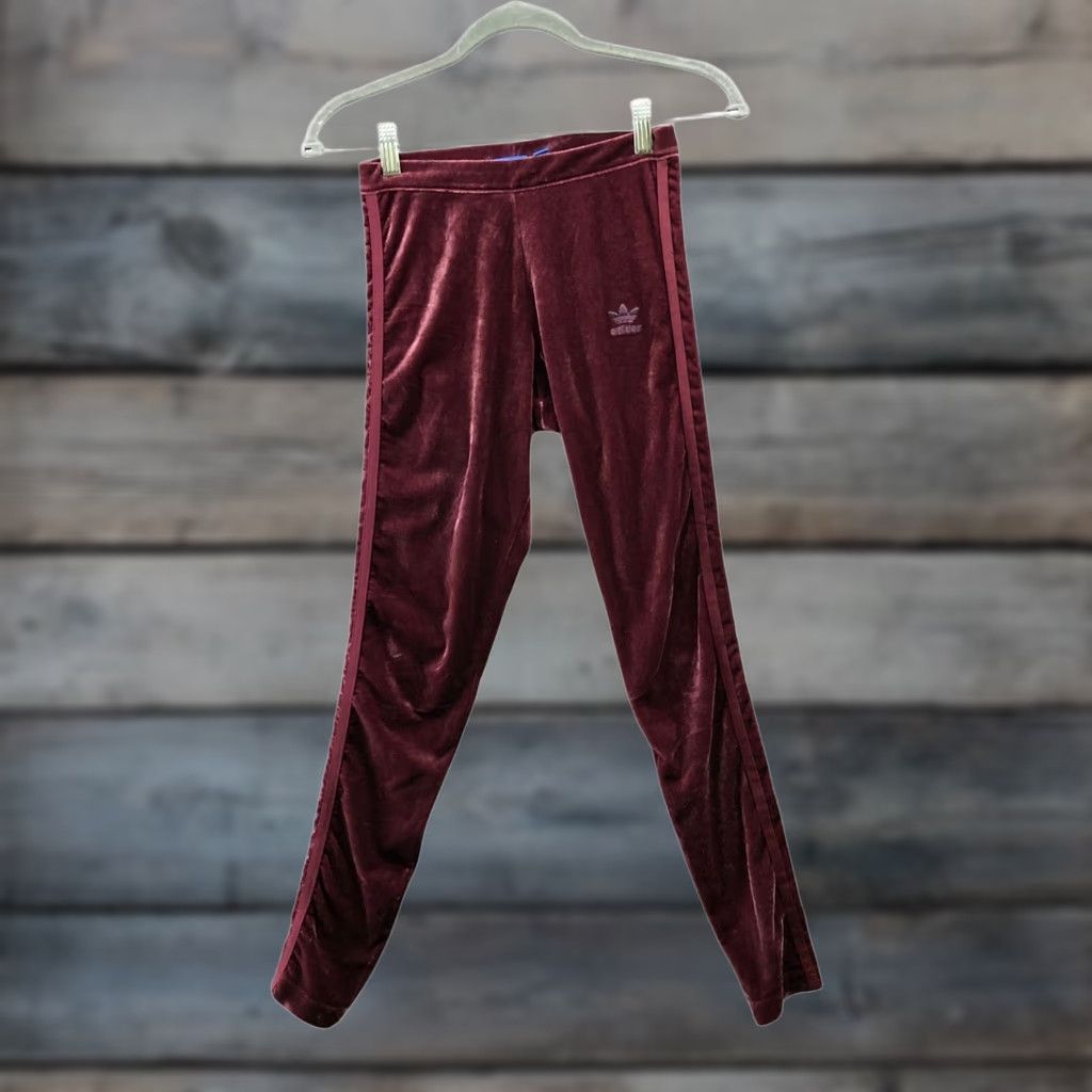 Adidas Adidas Originals Velvet Leggings Womens XS Burgundy Mid Rise Trefoil Side Stripe Activewear Gym & Training Slim Fit Ankle 28in Inseam Women’s XS Size 26" / US 2 / IT 38 - 1 Thumbnail