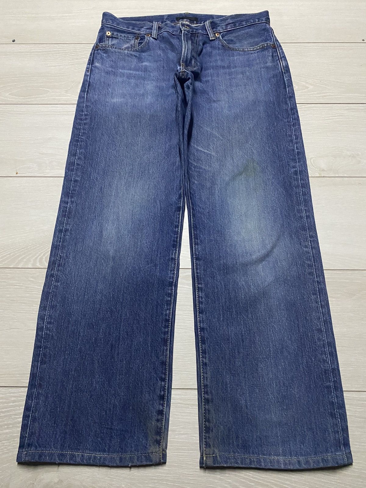 Uniqlo Vintage Japanese Brand Uniqlo Blue Wash Distressed Slim Jean Size US 33 - 1 Thumbnail