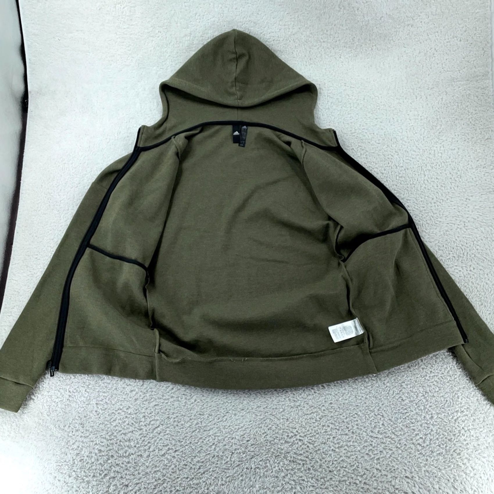 Adidas Adidas Hoodie Mens S Olive Green Full Zip Sweatshirt Drawstring Logo DU1537 Size US S / EU 44-46 / 1 - 4 Thumbnail