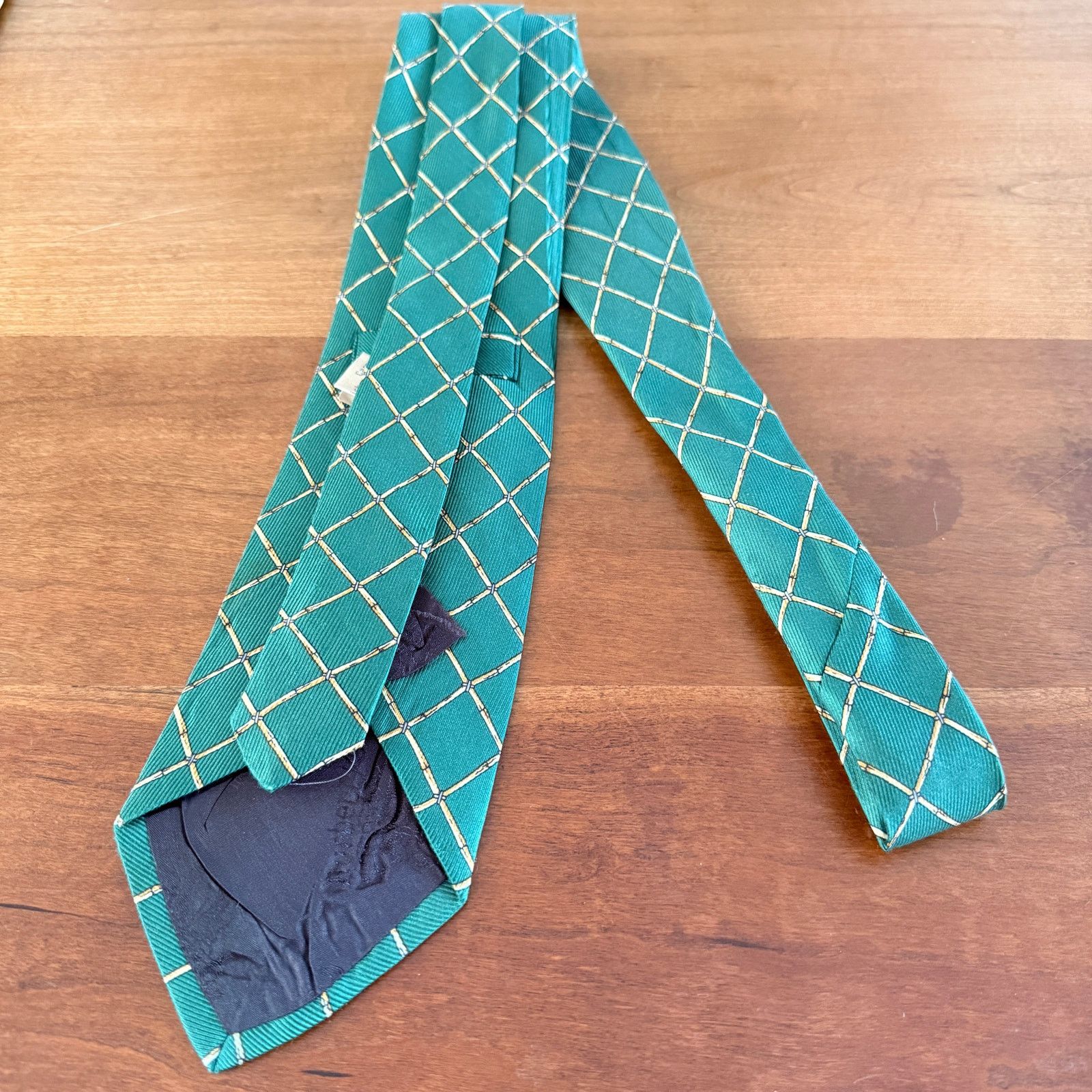 Burberry Burberrys' Vintage Green Bamboo Lattice Silk Tie Size ONE SIZE - 5 Thumbnail
