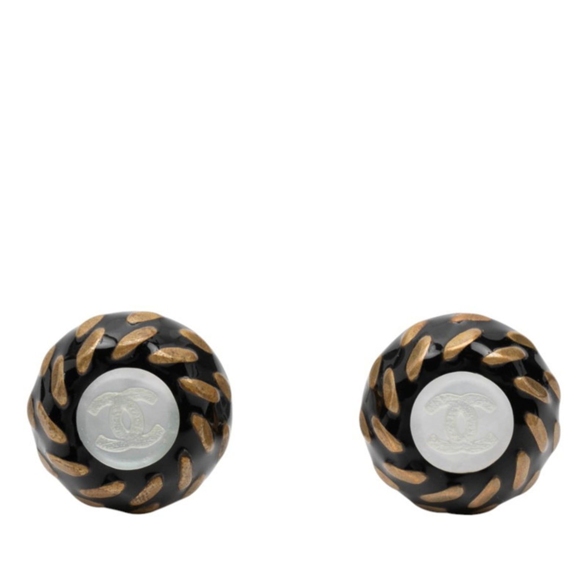 Chanel Chanel Coco Mark Earrings, Gold and Black Plated, Women's, CHANEL Size ONE SIZE - 1 Thumbnail