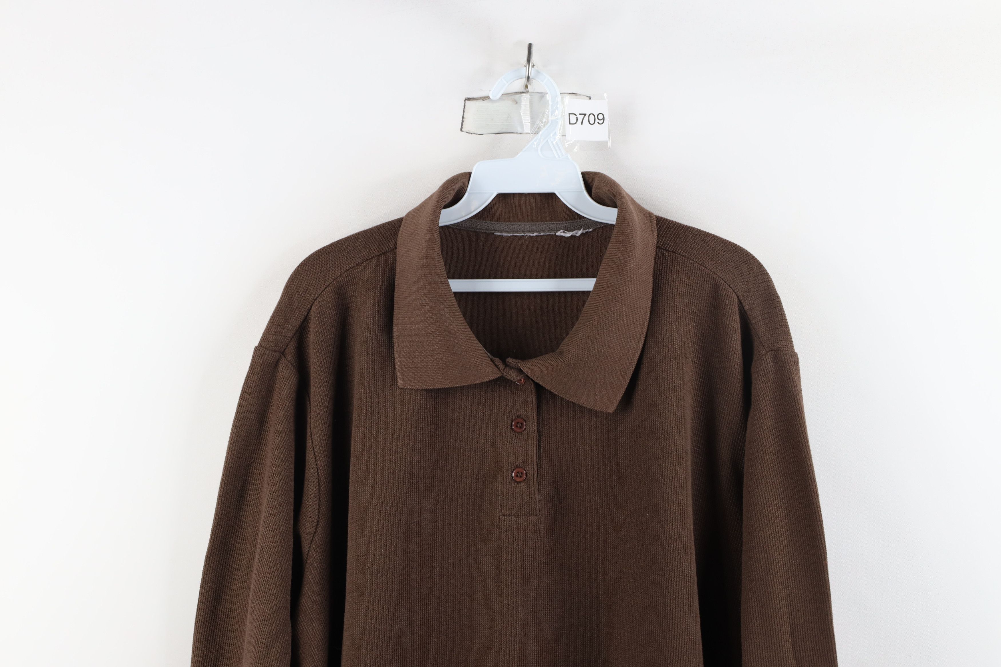 Vintage Vintage 90s Streetwear Blank Thermal Waffle Knit Polo Brown Size 3XL / US 20-22 - 2 Thumbnail
