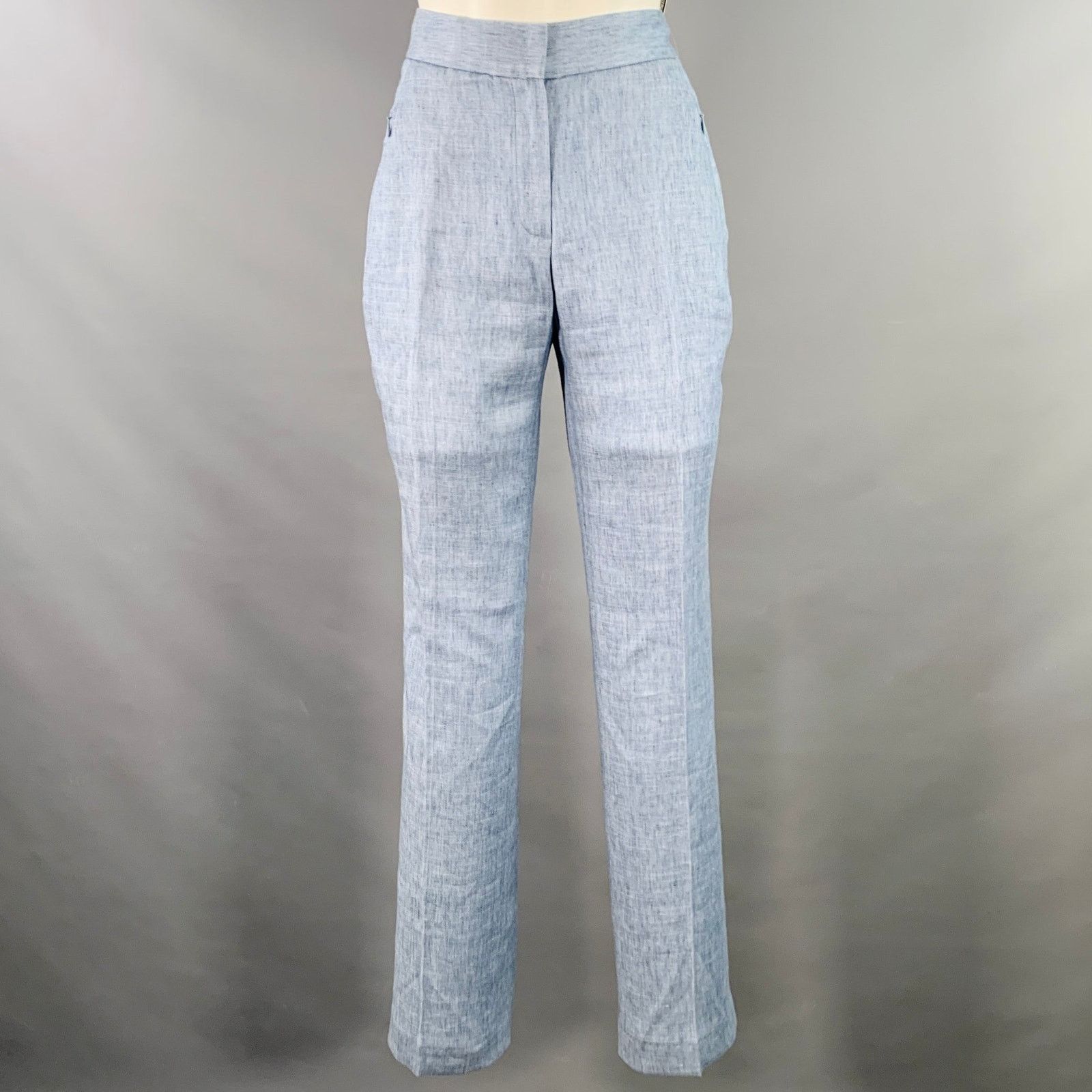 Elie Tahari Size 4 Blue Heather Linen Blend Flat Front Casual Pants Size 27" / US 4 / IT 40 - 1 Thumbnail