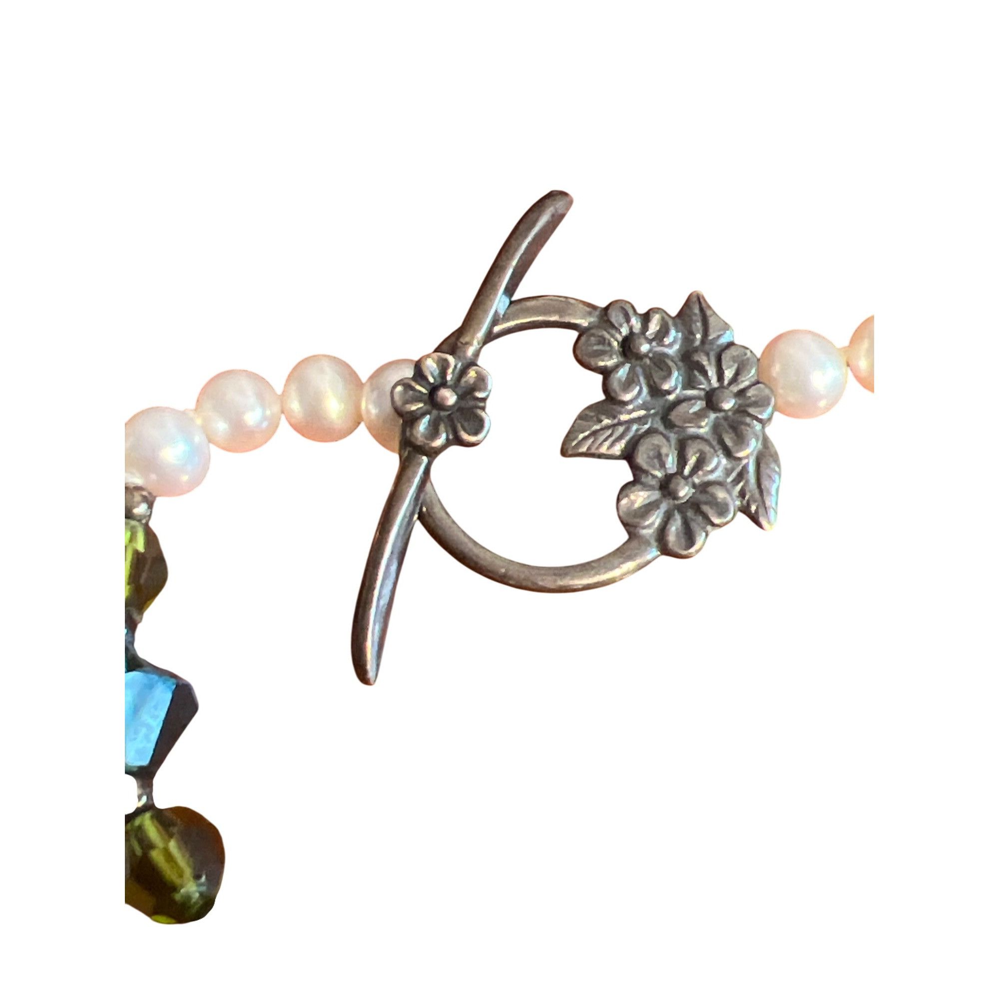 Other Vintage Sterling Silver Pearl Glass Crystal Bracelet Toggle Size ONE SIZE - 4 Thumbnail