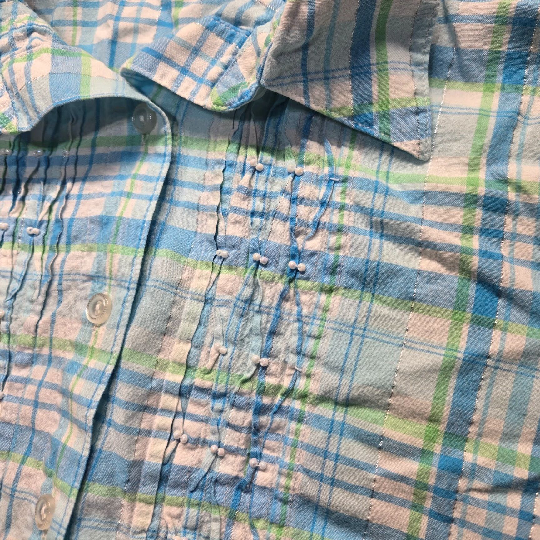 Vintage Alfred Dunner Button-Up Shirt Top Plaid Blue Collar Women’s 10 Shirt, Casual, Cotton, Short Sleeve, Regular Fit, Women, Blue, Vintage: No Size L / US 10 / IT 46 - 3 Thumbnail