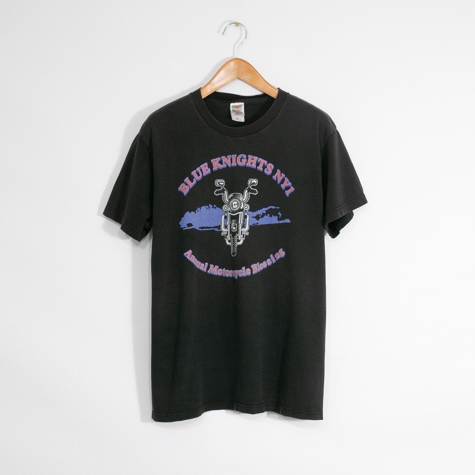 Vintage Vintage 90s Blue Knights NY1 T Shirt Mens Large - Distressed Size US L / EU 52-54 / 3 - 1 Thumbnail