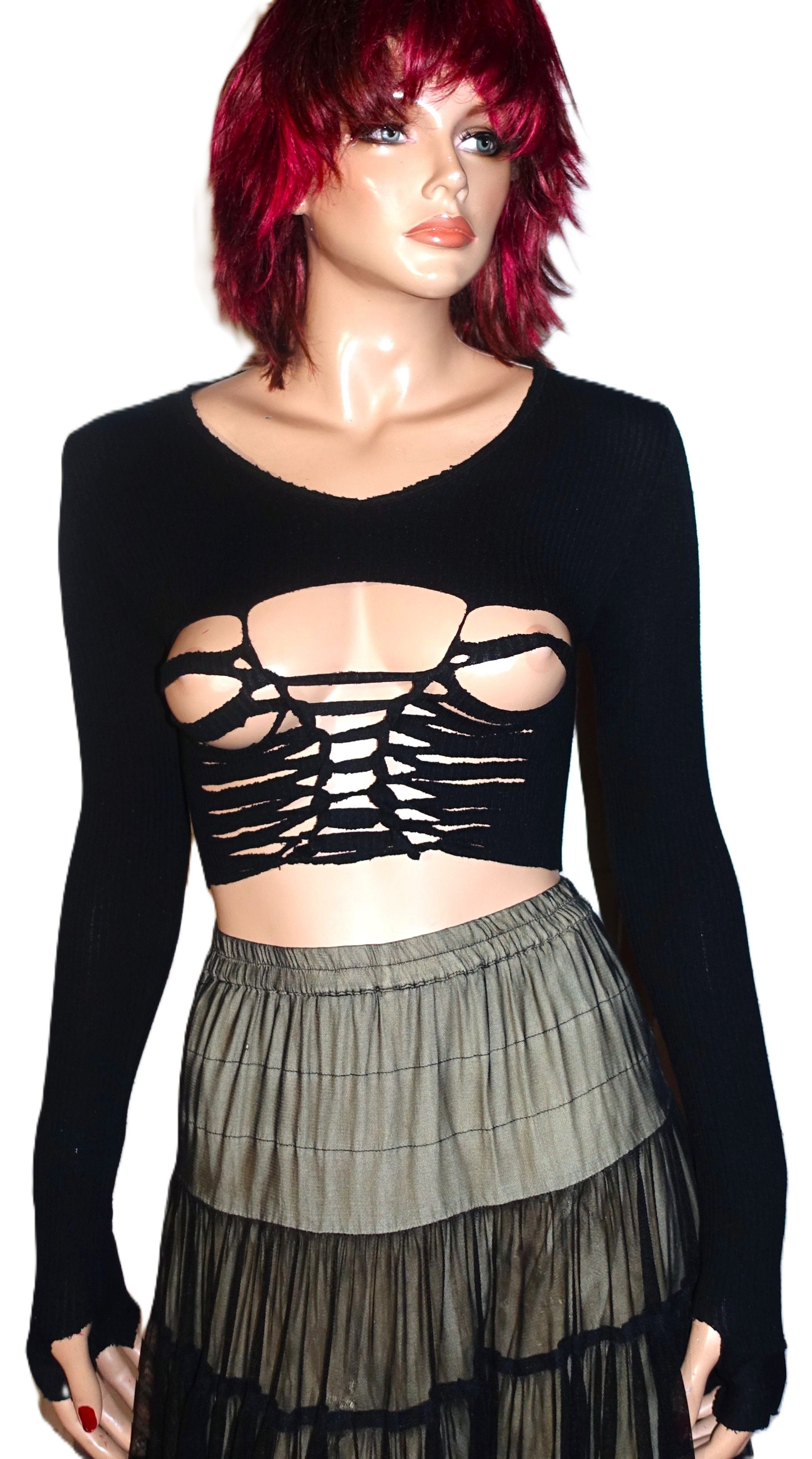 Other Black Cut Outs Goth Thermal Top S Size S / US 4 / IT 40 - 2 Thumbnail