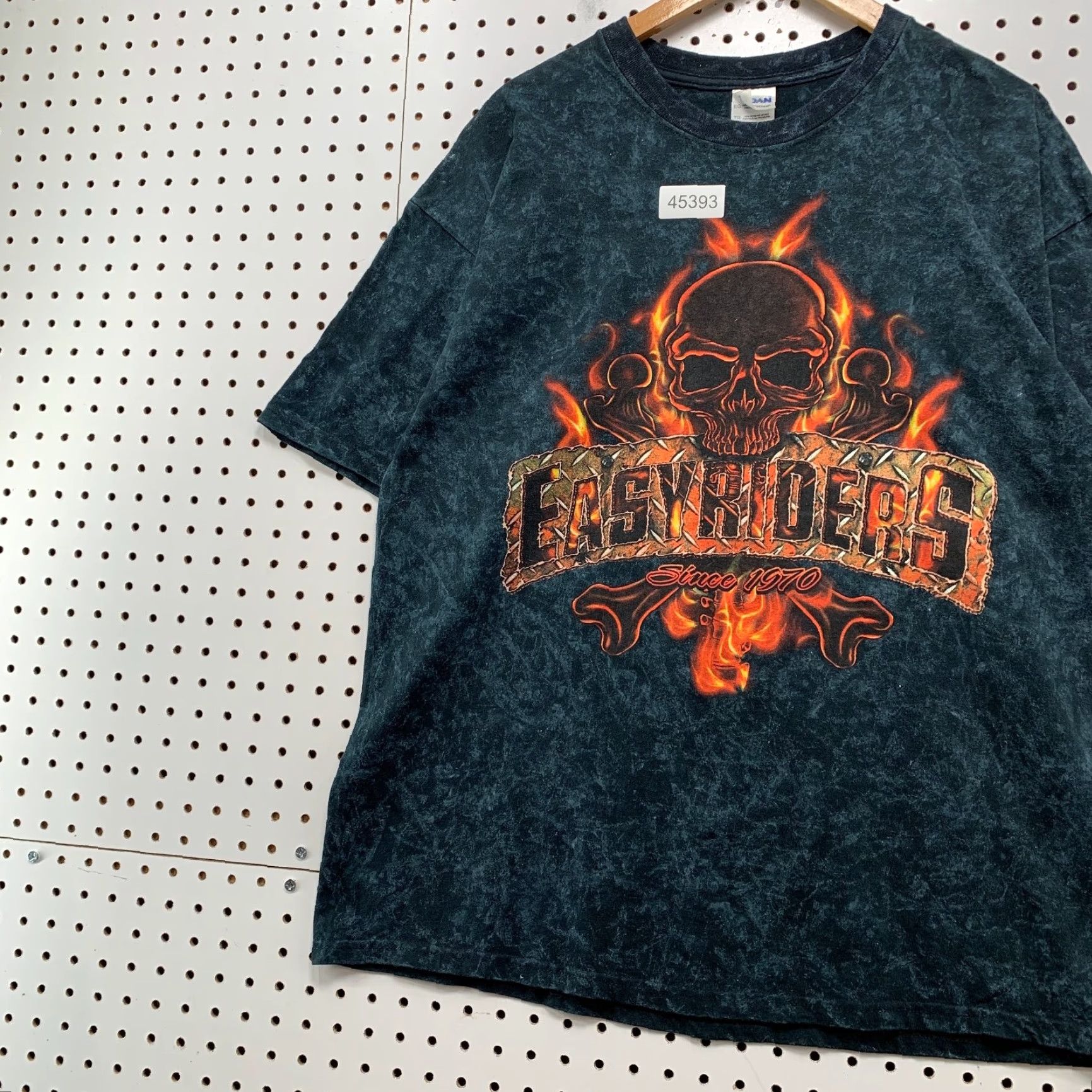 Gildan VINTAGE Easy Rider Skull Flame Shirt Mens XL Black Acid Wash Motorcycle Biker Gildan Cotton Knit Crew Neck Short Sleeve T-Shirt Size US XL / EU 56 / 4 - 3 Thumbnail
