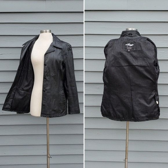 Vintage × Wilsons Leather Vintage 90s y2k Wilson's Black Leather Mid Length Racer Coat Size L / US 10 / IT 46 - 3 Thumbnail