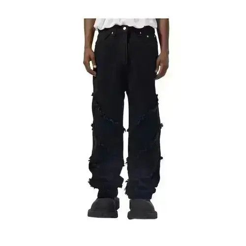 Japanese Brand Black Frayed Stacked Denim Jeans Size US 32 / EU 48 - 2 Thumbnail