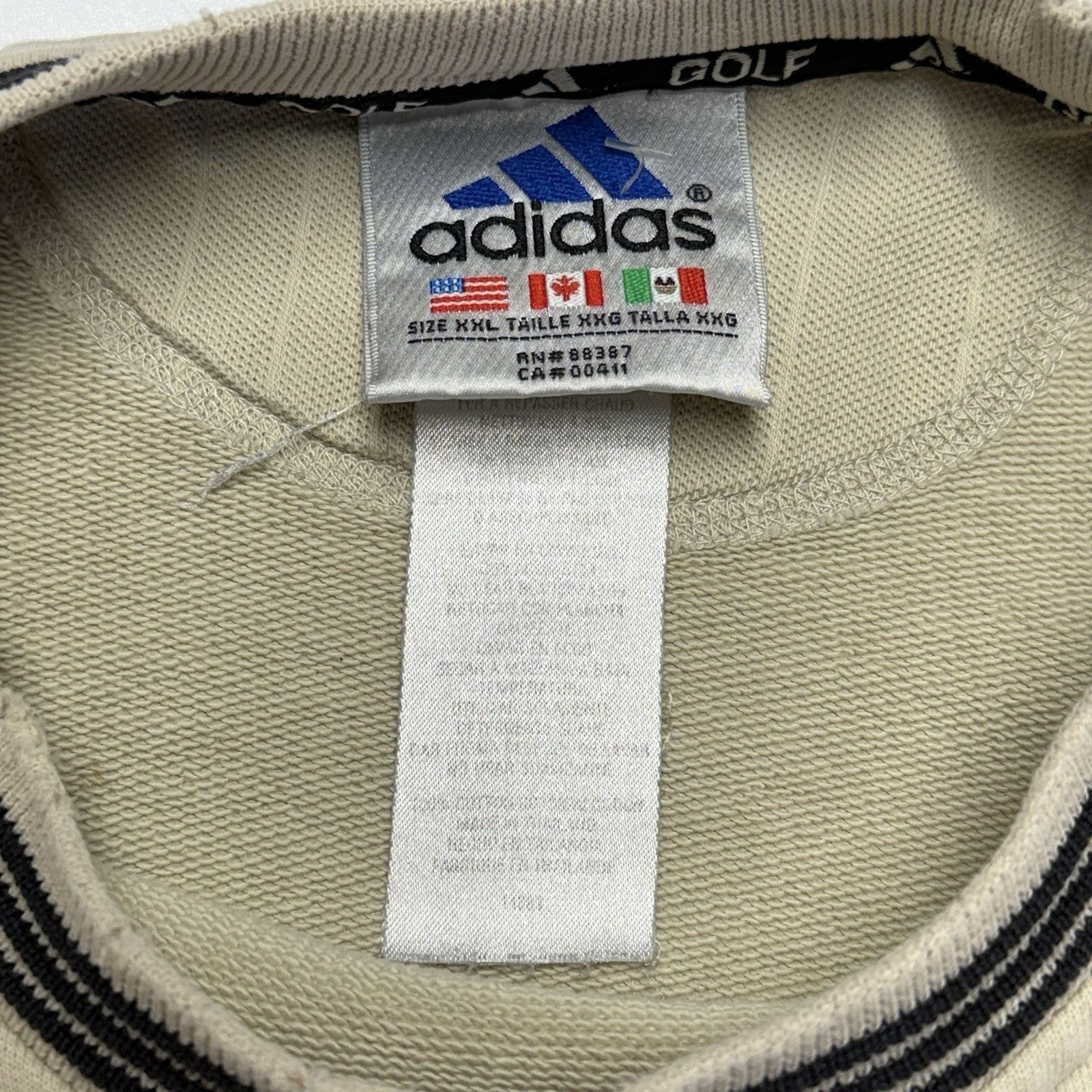 Adidas × Vintage Vintage 90s Adidas Sweatshirt Mens 2XL Beige Crew Neck Embro Size US XXL / EU 58 / 5 - 19 Thumbnail