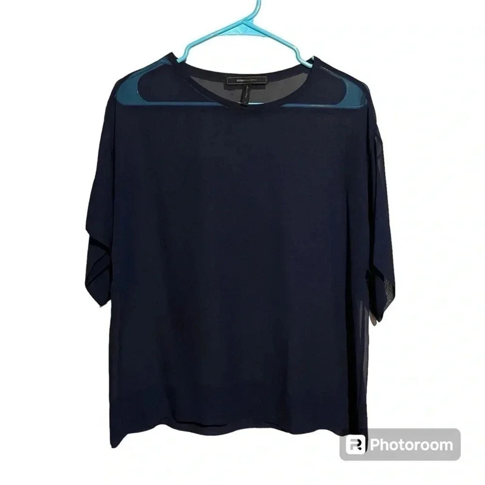 Bcbgmaxazria BCBG Navy Blue Sheer Shirt Blouse Women’s Size Small S Size S / US 4 / IT 40 - 1 Thumbnail