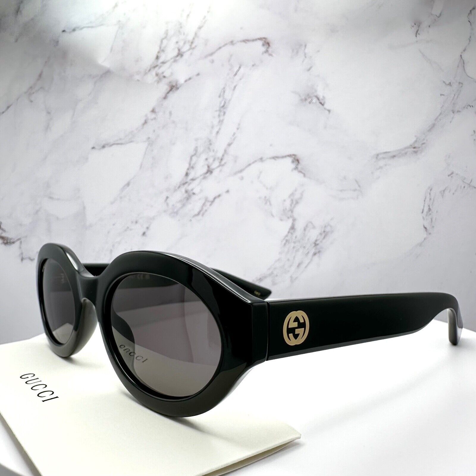 Gucci New GUCCI Sunglasses Black Oval Gold Interlocking GG Size ONE SIZE - 16 Thumbnail