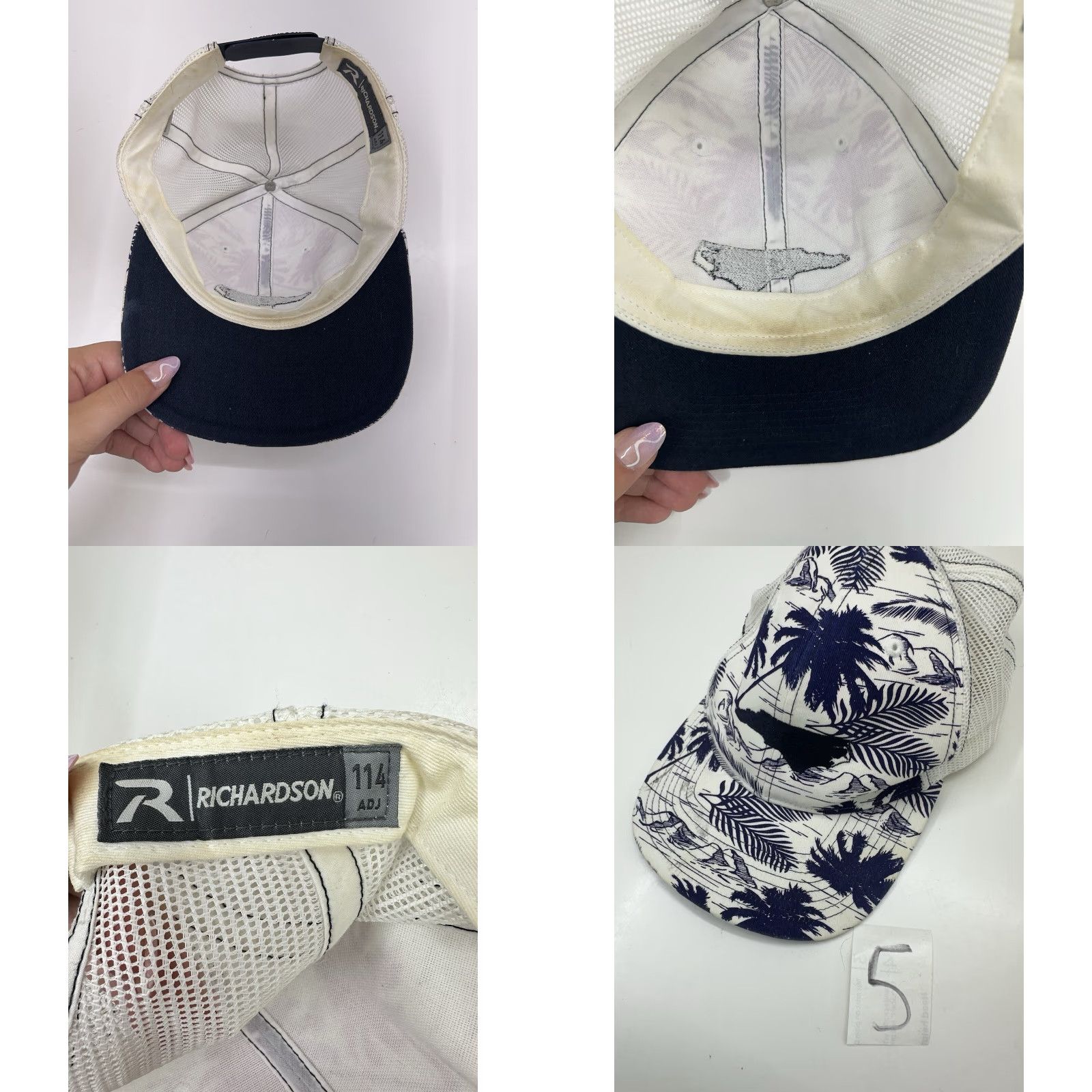 Vintage Richardson Snapback Hat White Blue Palm Trees North Carolina Logo Secret SPF Mens Hat One Size Blue Cotton Adjustable Outdoor Size ONE SIZE - 8 Thumbnail