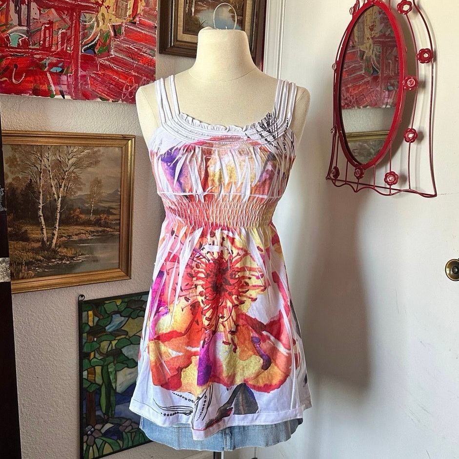Other nib white pink orange floral babydoll tank top Size M / US 6-8 / IT 42-44 - 1 Thumbnail