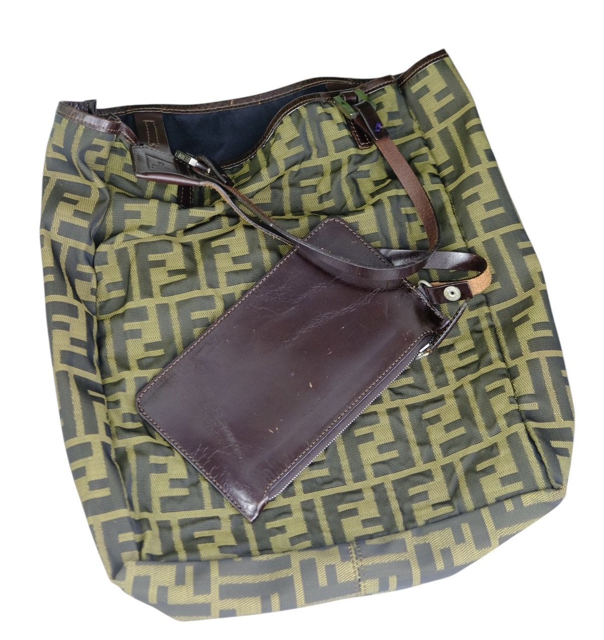 Fendi Vintage fendi zucca tote bag with brown leather pouch bag Size ONE SIZE - 1 Thumbnail