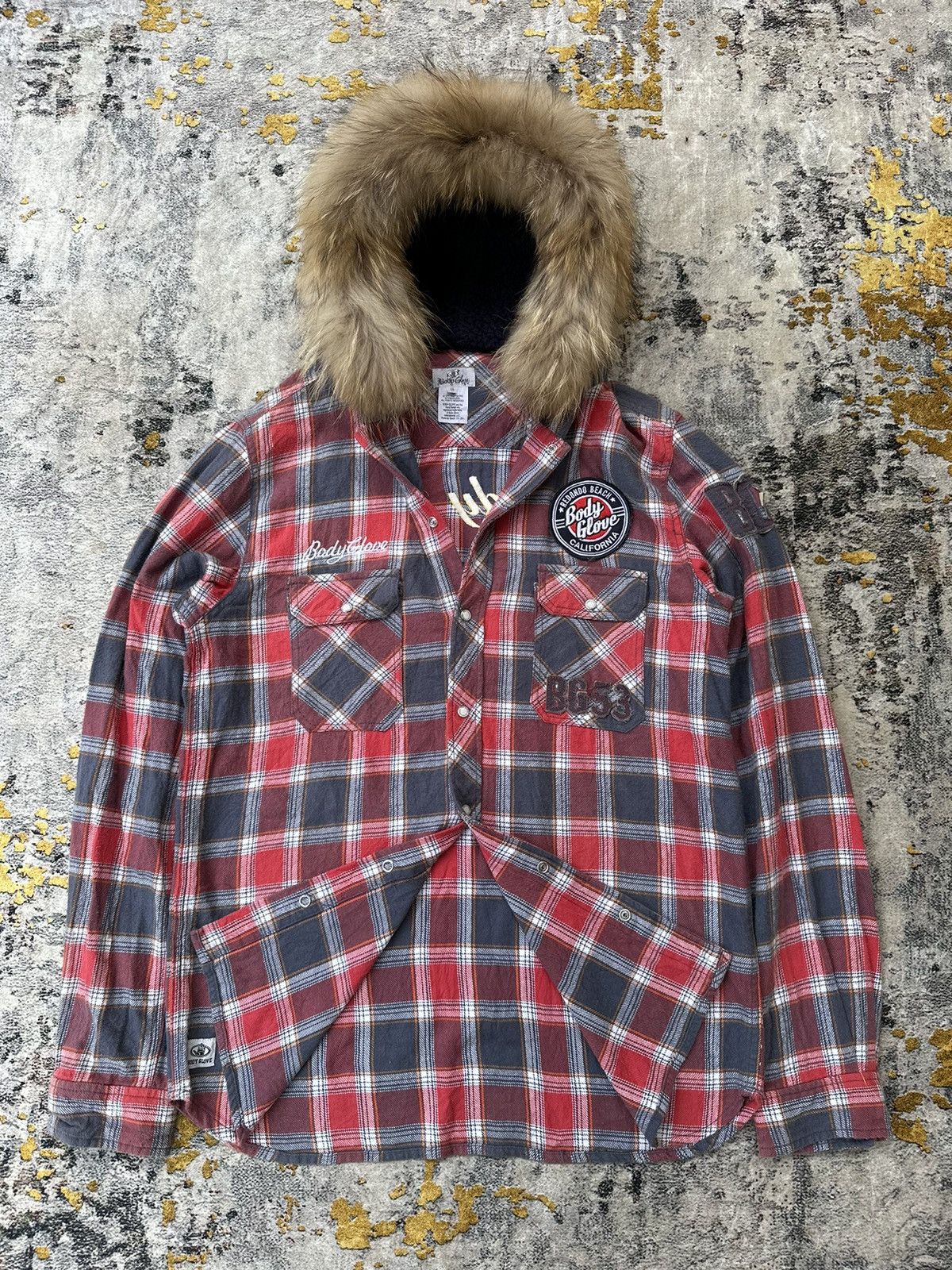 20471120 2000s SURF STYLE BG53 FUR HOODIE TARTAN Y2K LGB STYLE Size US L / EU 52-54 / 3 - 3 Thumbnail