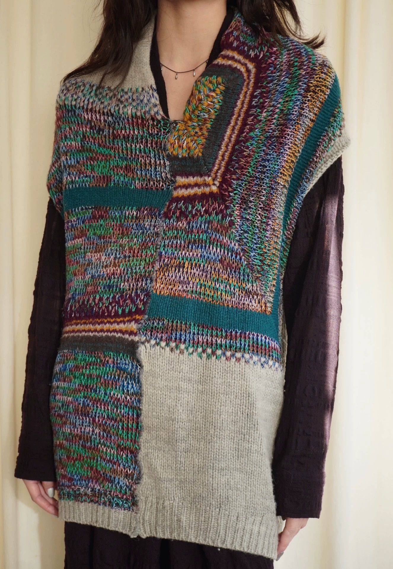 Dries Van Noten Dries Van Noten 1990s Rare Multicolor Wool V-Neck Vest Size ONE SIZE - 5 Thumbnail