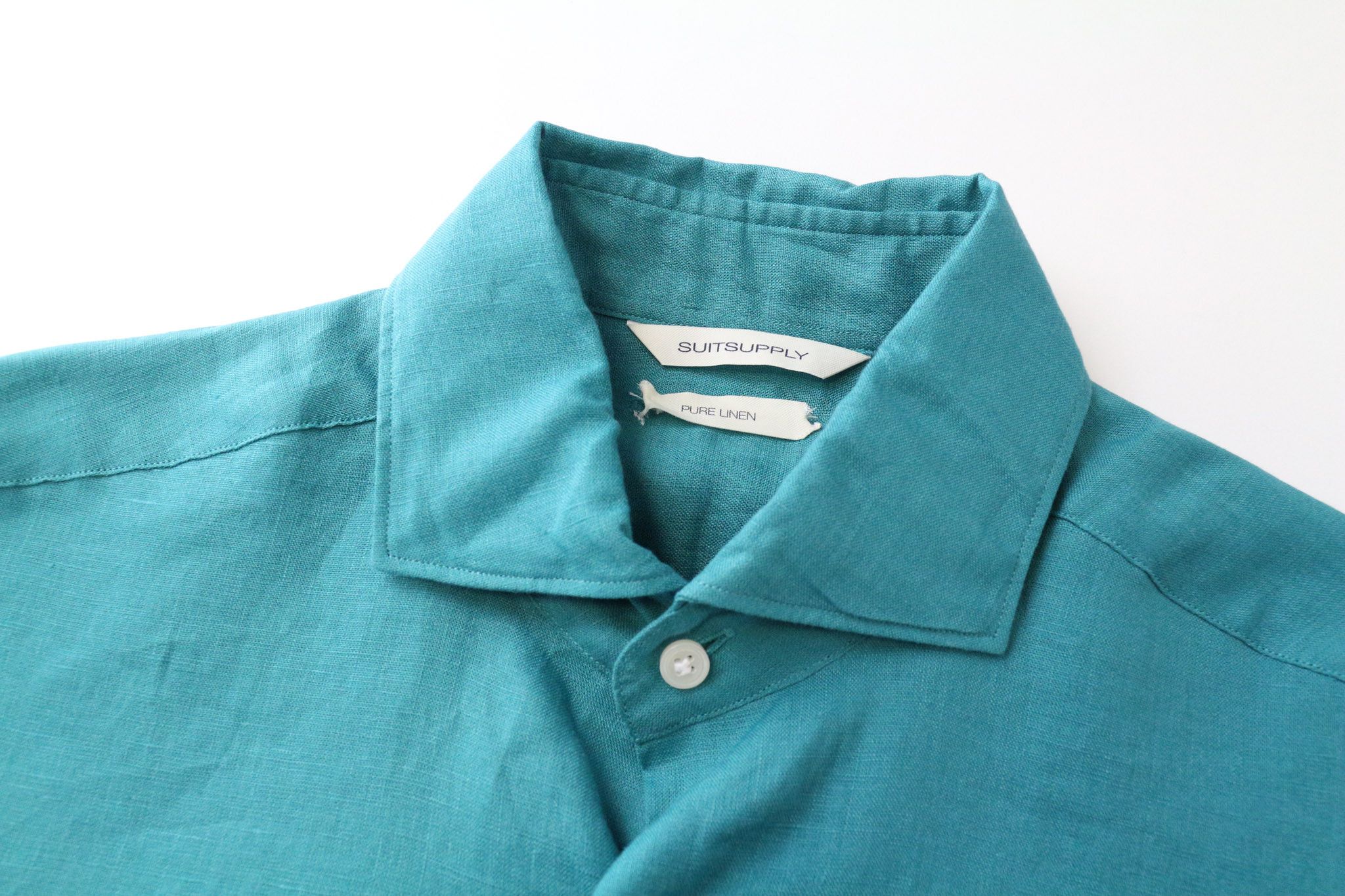 Suitsupply 37/38/14 1/2/15 Slim Linen Aqua Blue Long Sleeve 77294 Size 36R - 3 Thumbnail