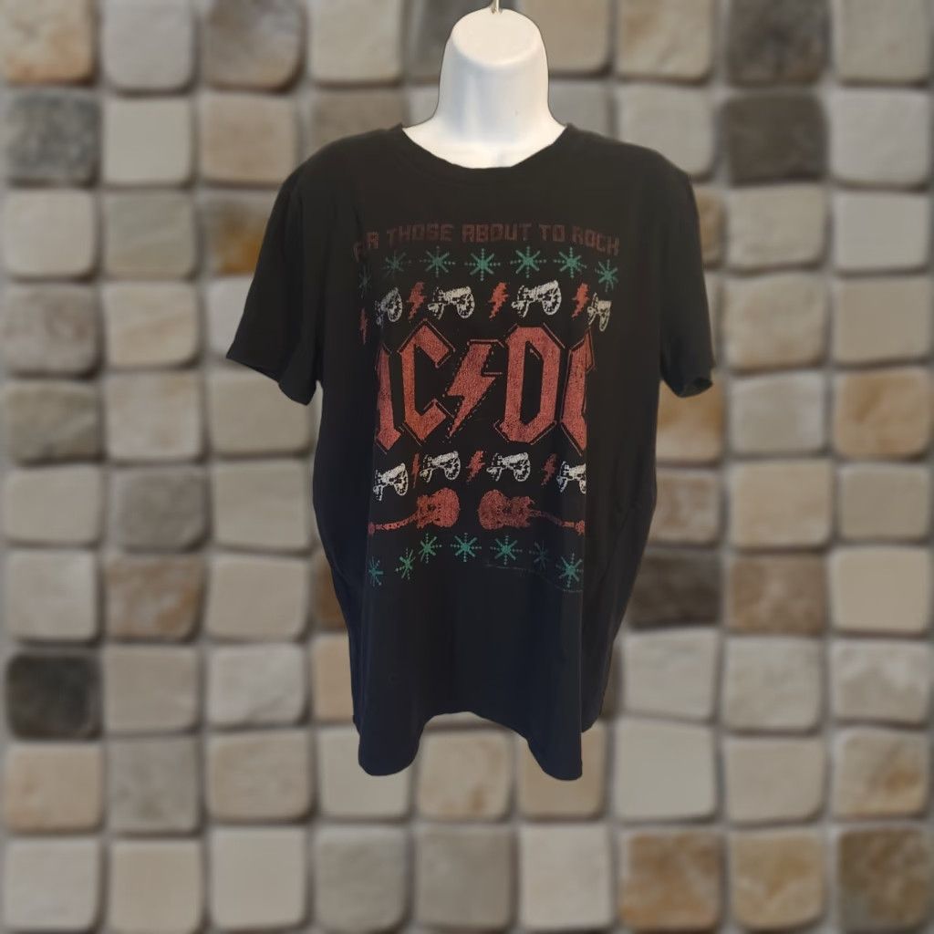 Vintage Maurices Womens T-Shirt AC/DC For Those About To Rock Black Christmas Rock Music Shirt Medium Women Size M / US 6-8 / IT 42-44 - 1 Thumbnail