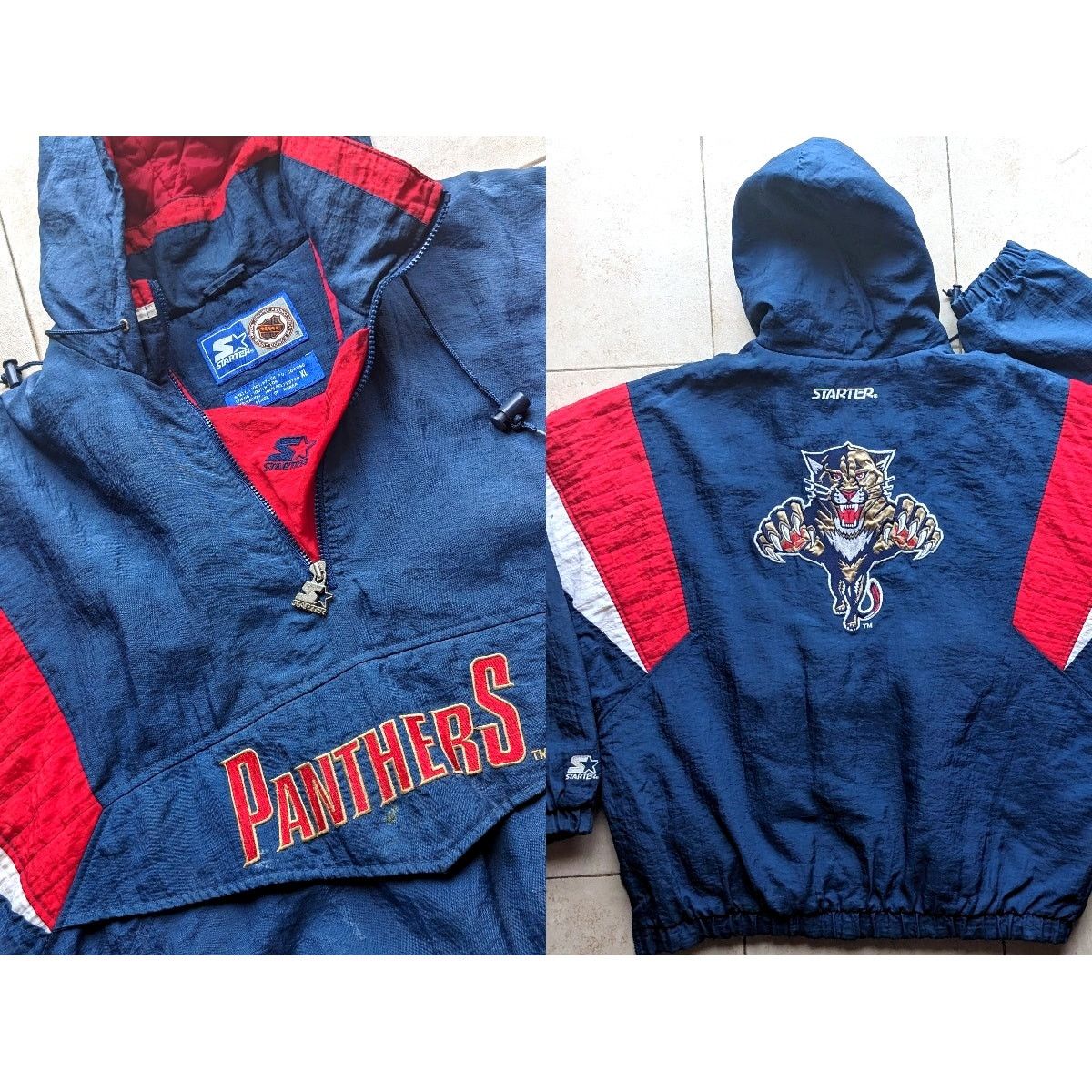 image of Florida Panthers 90's Starter Puffer 1/2 Zip 2X Navy Nhl VTG in Blue, Men's (Size 2XL)