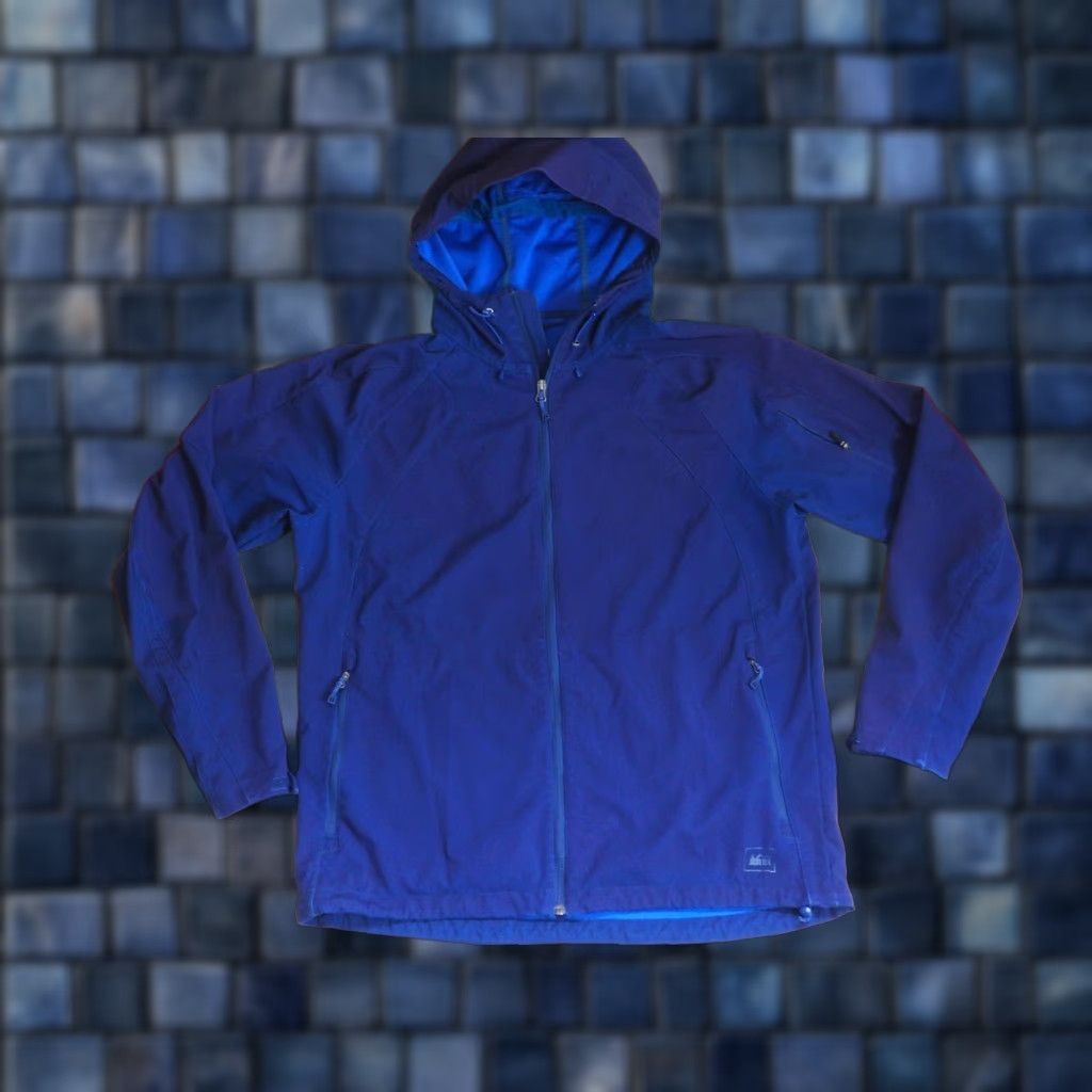 Vintage REI Hose Navy Blue Softshell Full Zip Logo Outdoor Hiking Hooded Jacket Coat Mens L Size US L / EU 52-54 / 3 - 1 Thumbnail