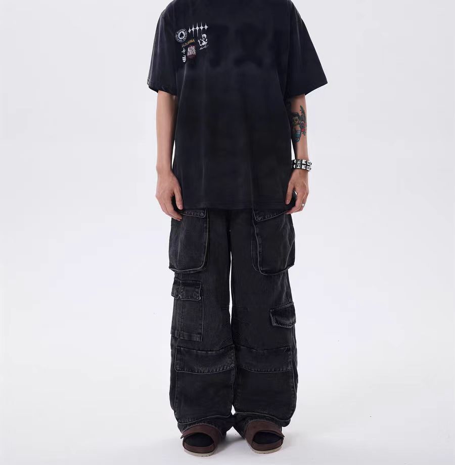 Japanese Brand × Jean Heavy vintage wash multi-pocket baggy jeans Size US 33 - 3 Thumbnail