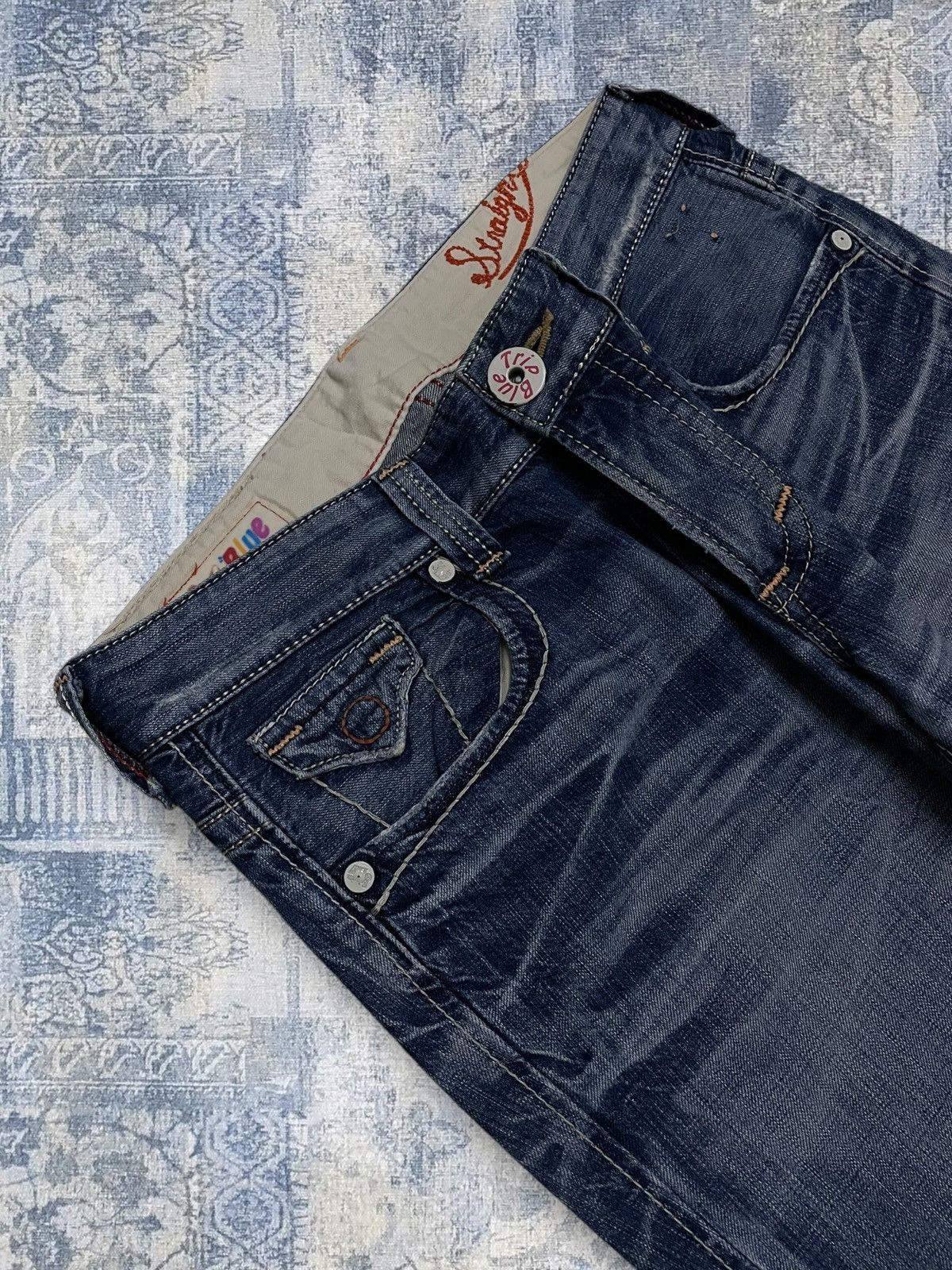 Edwin Vintage 90s Japan Designer Edwin Blue Trip Distressed Denim Size US 32 / EU 48 - 8 Thumbnail