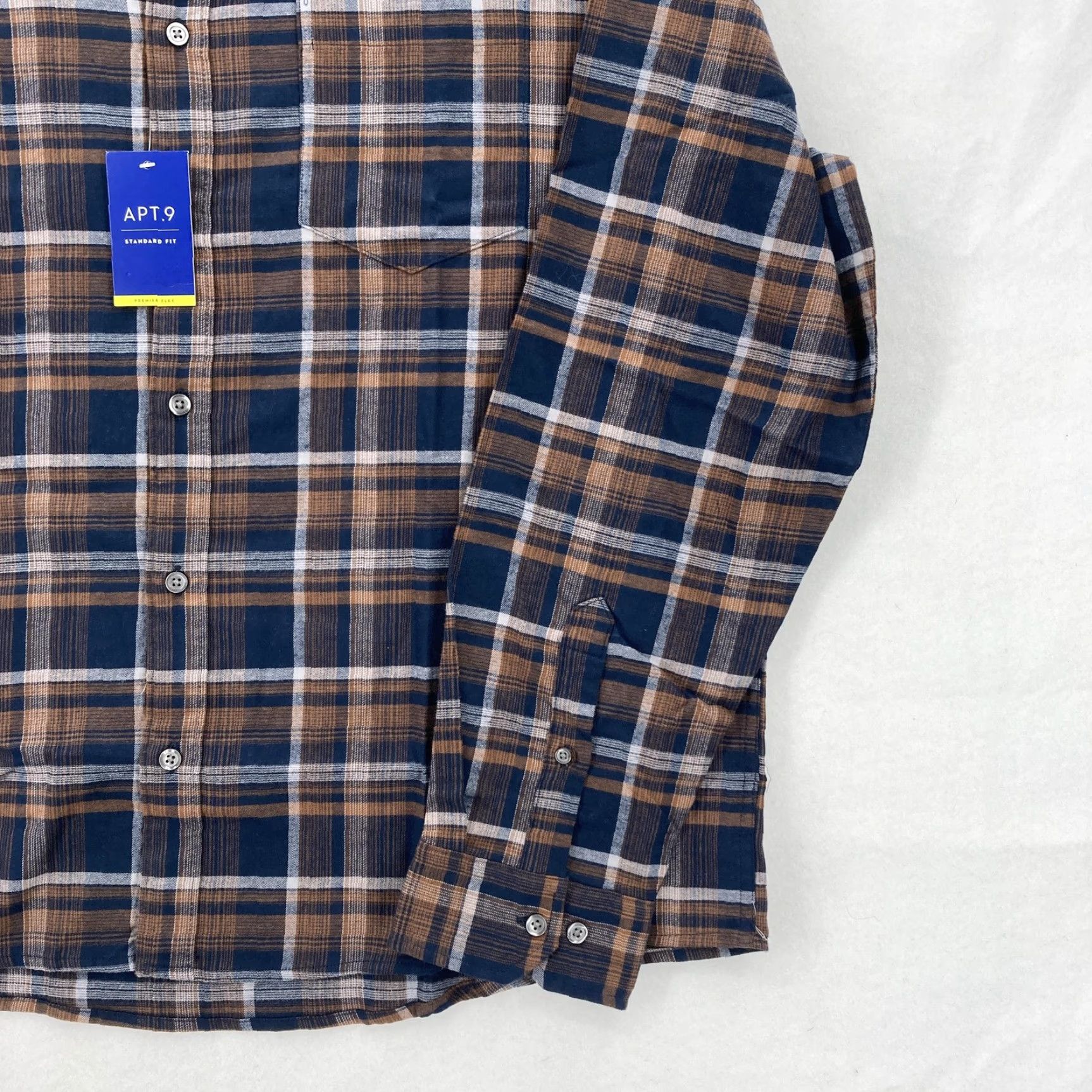 Apt. 9 APT 9 Shirt Mens 2XL Blue Brown Plaid Flannel Long Sleeve Button Up Stretch NWT Size US XXL / EU 58 / 5 - 3 Thumbnail