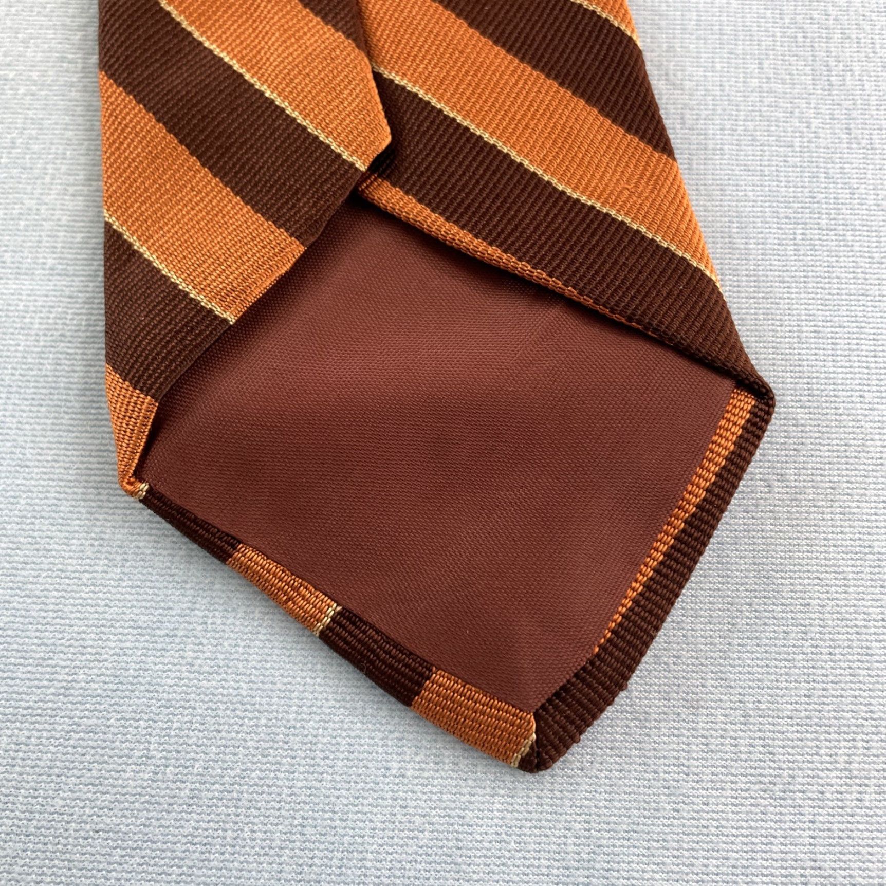 Vintage VINTAGE Handmade Silk Repp Tie Deco Stripe Necktie Brown Orange 58" One Size Mens Size ONE SIZE - 4 Thumbnail