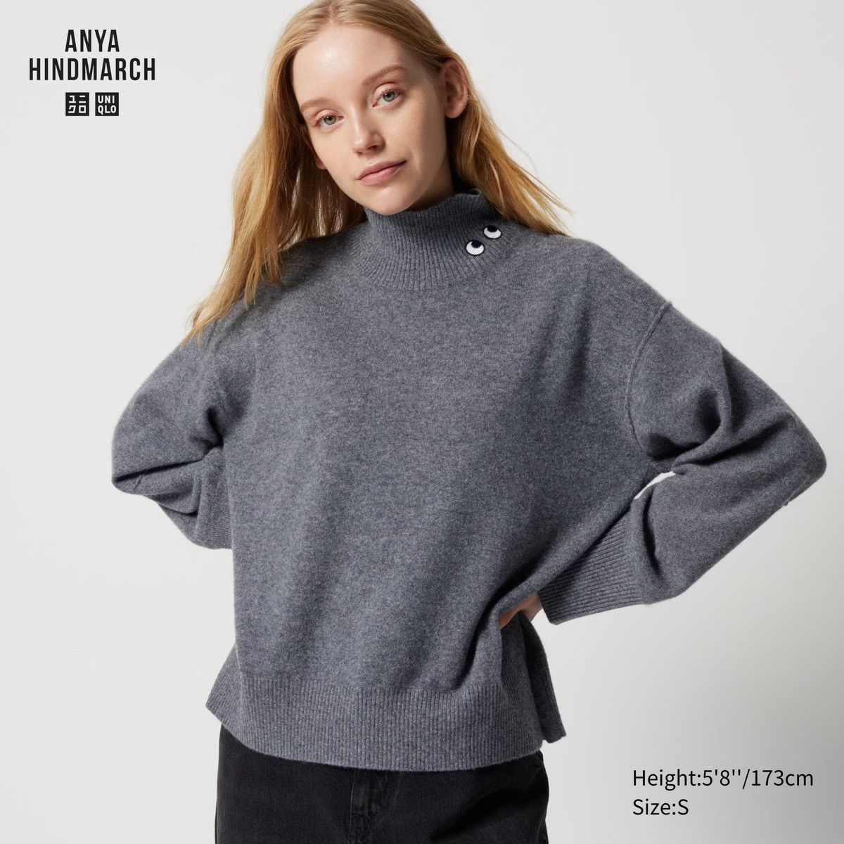 image of Anya Hindmarch Cashmere Long Sleeve Sweater Grey S, Women's (Size Small)