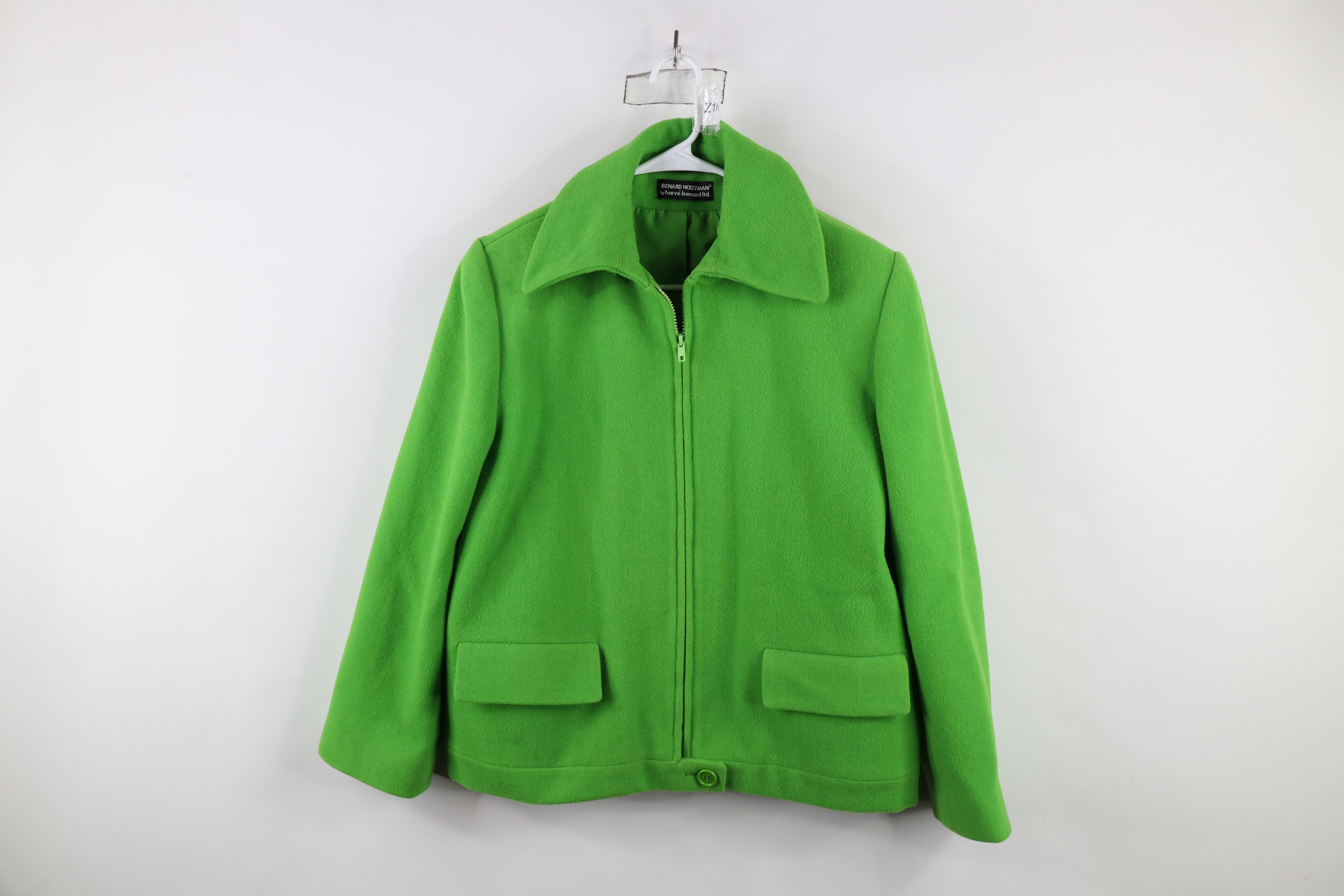 Vintage Vintage 90s Streetwear Wool Full Zip Bomber Jacket Lime Size L / US 10 / IT 46 - 1 Thumbnail