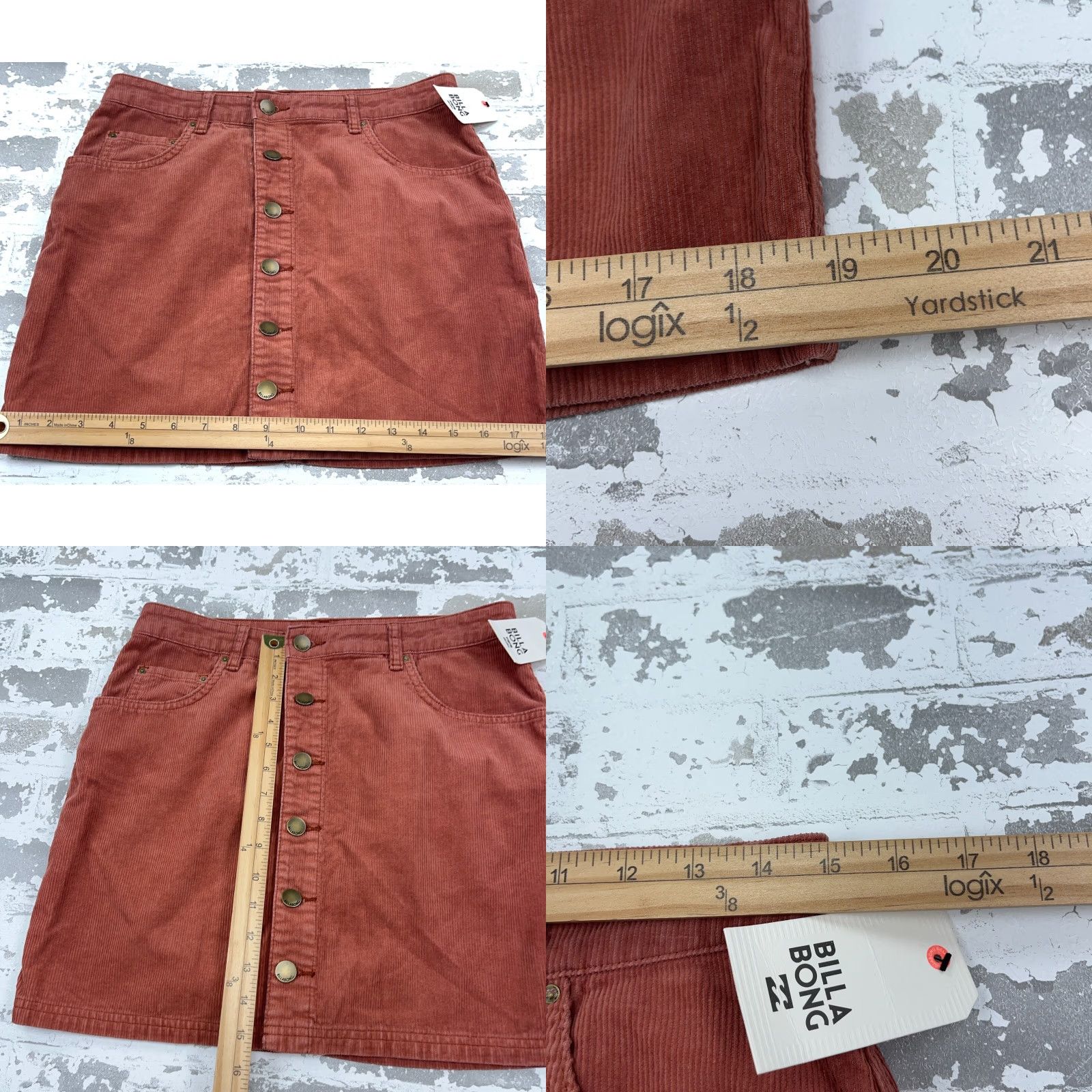 Billabong Billabong Skirt Women 6 Red Mini Corduroy Button Fly 90s Vintage Style, All Seasons, Casual Womens Size 28" / US 6 / IT 42 - 8 Thumbnail