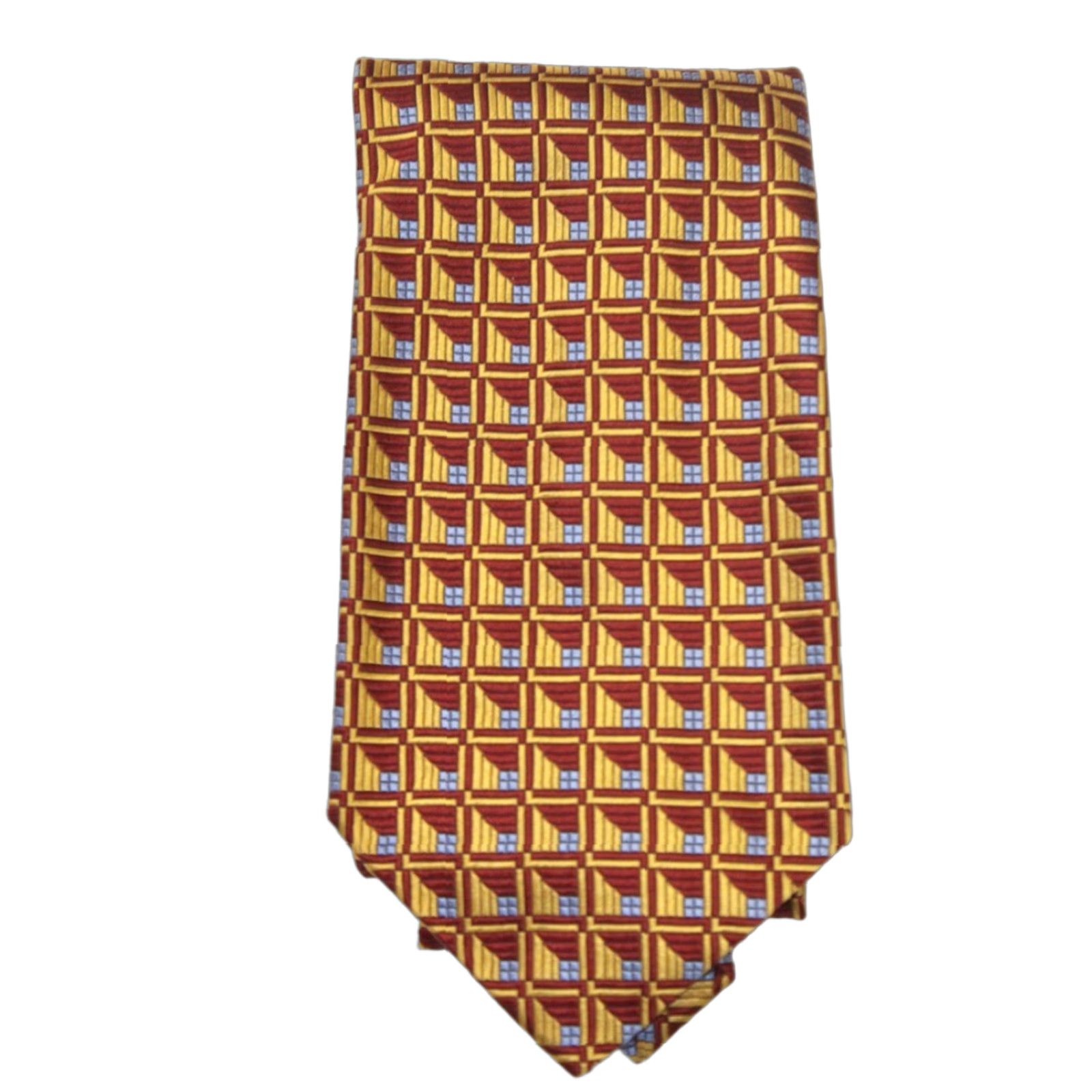 Jos. A. Bank Jos. A. Bank Silk Necktie 58" Classic Gold Red Geometric Abstract Retro Italy Mens Size ONE SIZE - 1 Thumbnail