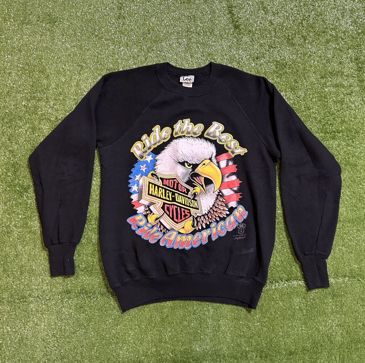 VINTAGE 80's HARLEY DAVIDSON RIDE THE BEST EAGLE USA SWEATER