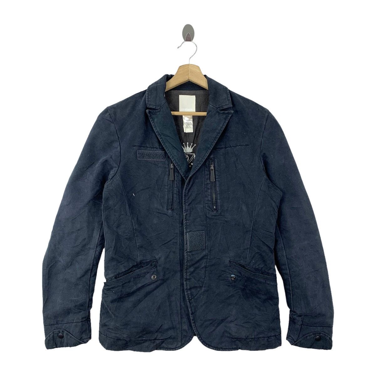 image of Diesel Casualwear Fashion Designer Double Collar Design Coat in Navy, Women's (Size Large)