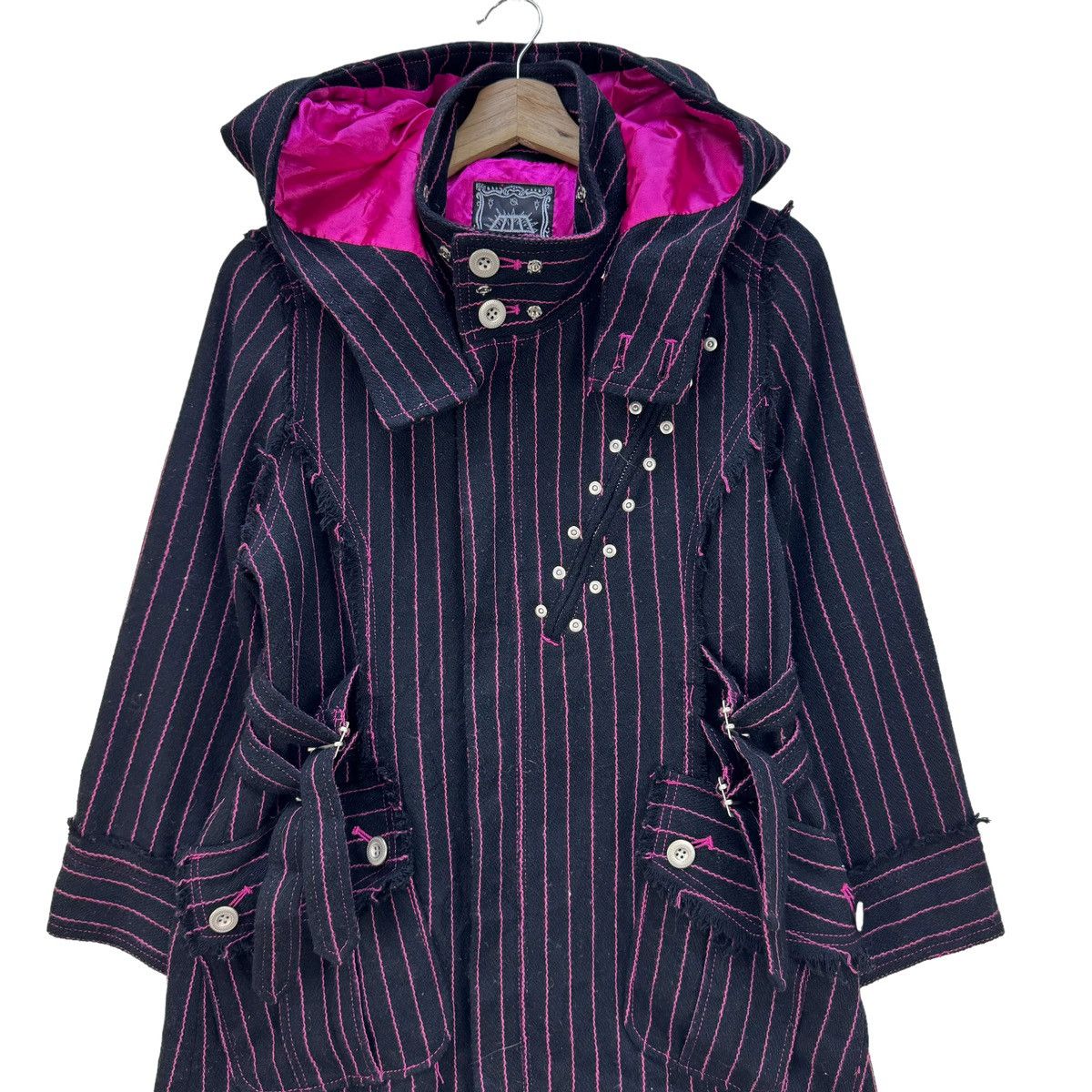 20471120 ⚡️ALGONQUINS HOODIE STRIPED GOTHIC PUNK BONDAGE JACKET Size L / US 10 / IT 46 - 4 Thumbnail