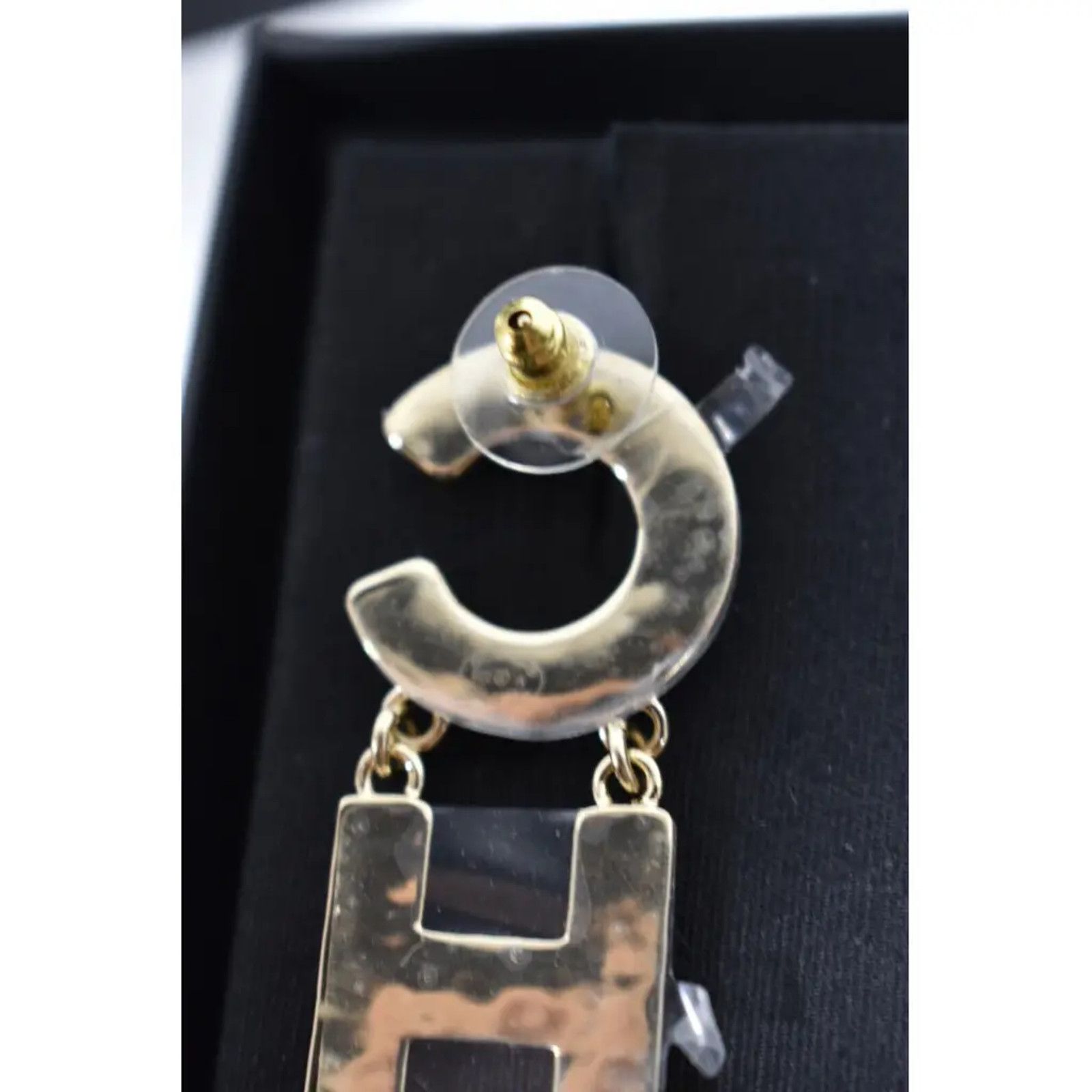 Chanel Chanel Gold CHA NEL Letter Logo Large Dangle Drop Earrings Size ONE SIZE - 8 Thumbnail