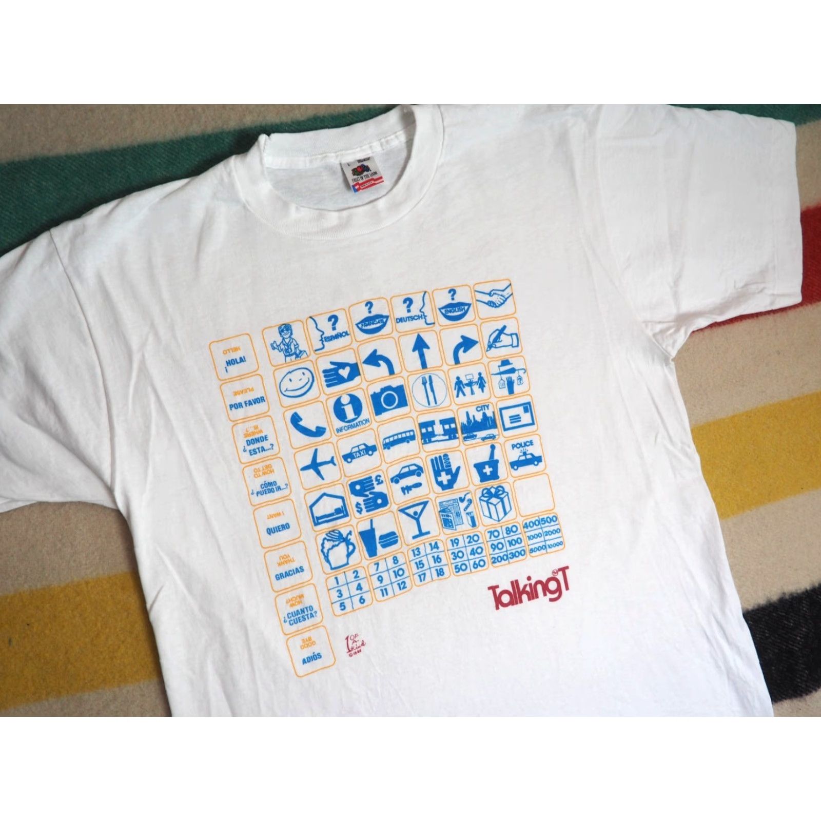 Fruit Of The Loom VTG 80s Fruit of the Loom Talking T Spanish Travel Art USA White Tee T-Shirt Mens L Size US L / EU 52-54 / 3 - 2 Thumbnail