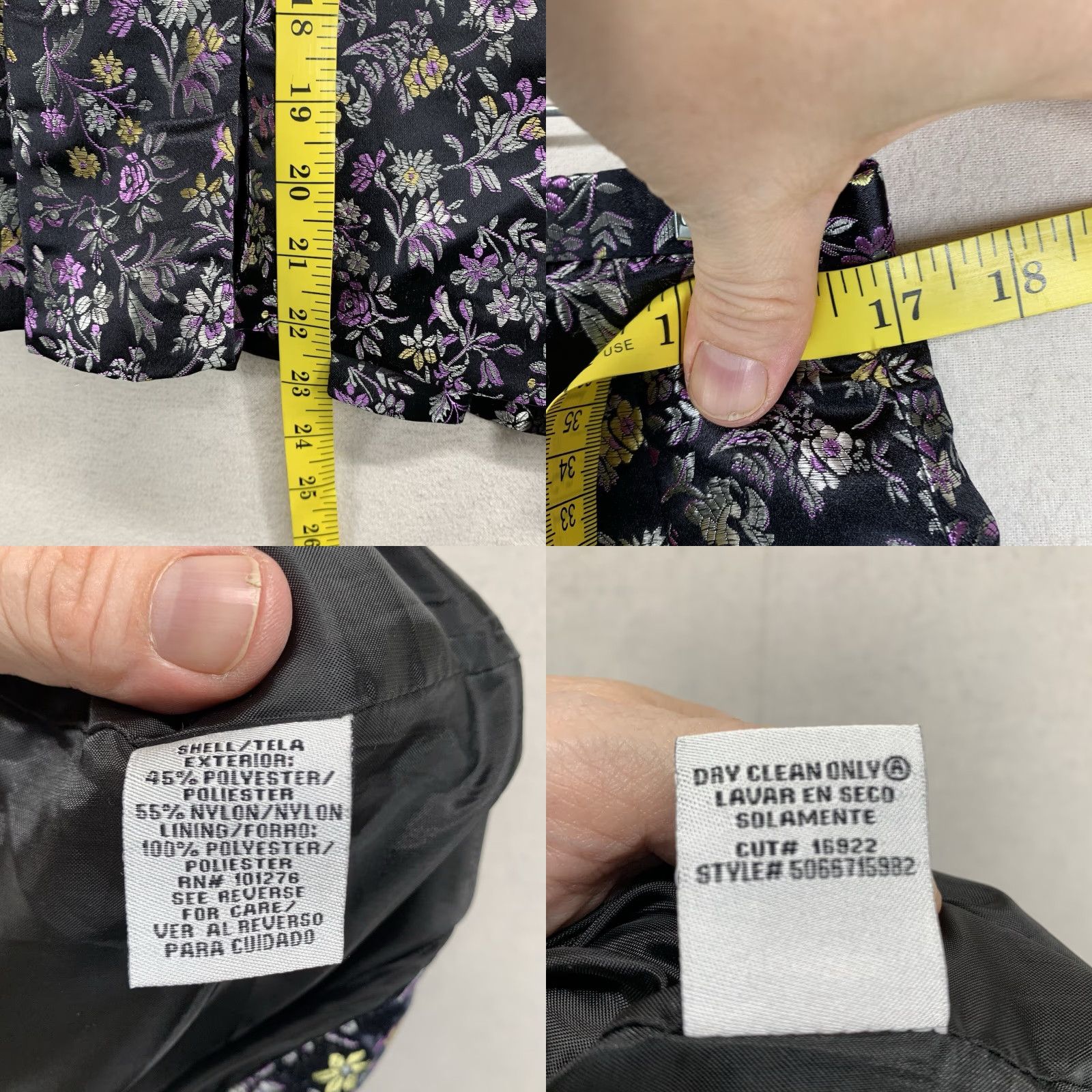 Gloverall ICE Women Skirt 14 Short Mini Purple Black All Over Floral Gothic Maleficent Zip Dry Clean Only Satin Nylon Polyester Vintage No Size 36" / US 14 / IT 50 - 10 Thumbnail