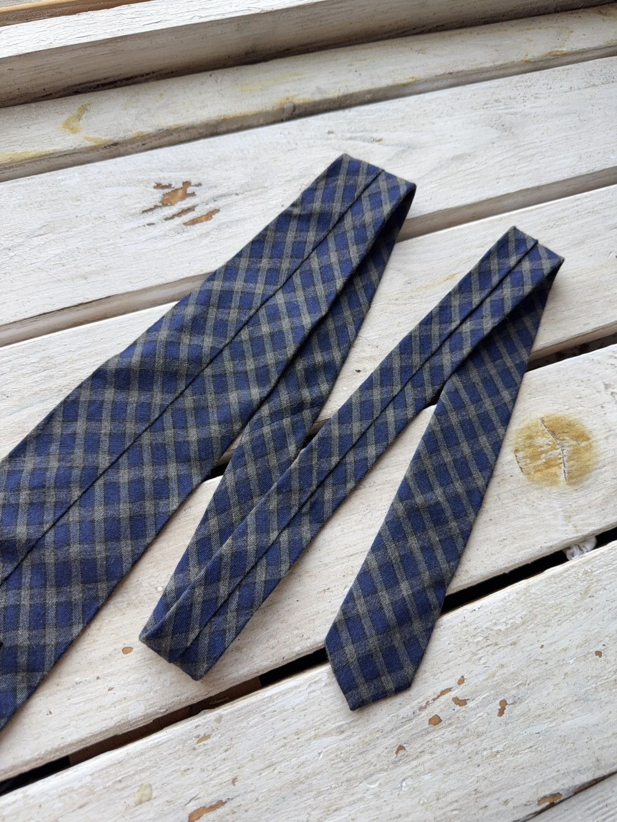 Designer × Giorgio Armani × Vintage Giorgio Armani Viscose Plaid Tie Blue Gray Check Made Italy Size ONE SIZE - 8 Thumbnail