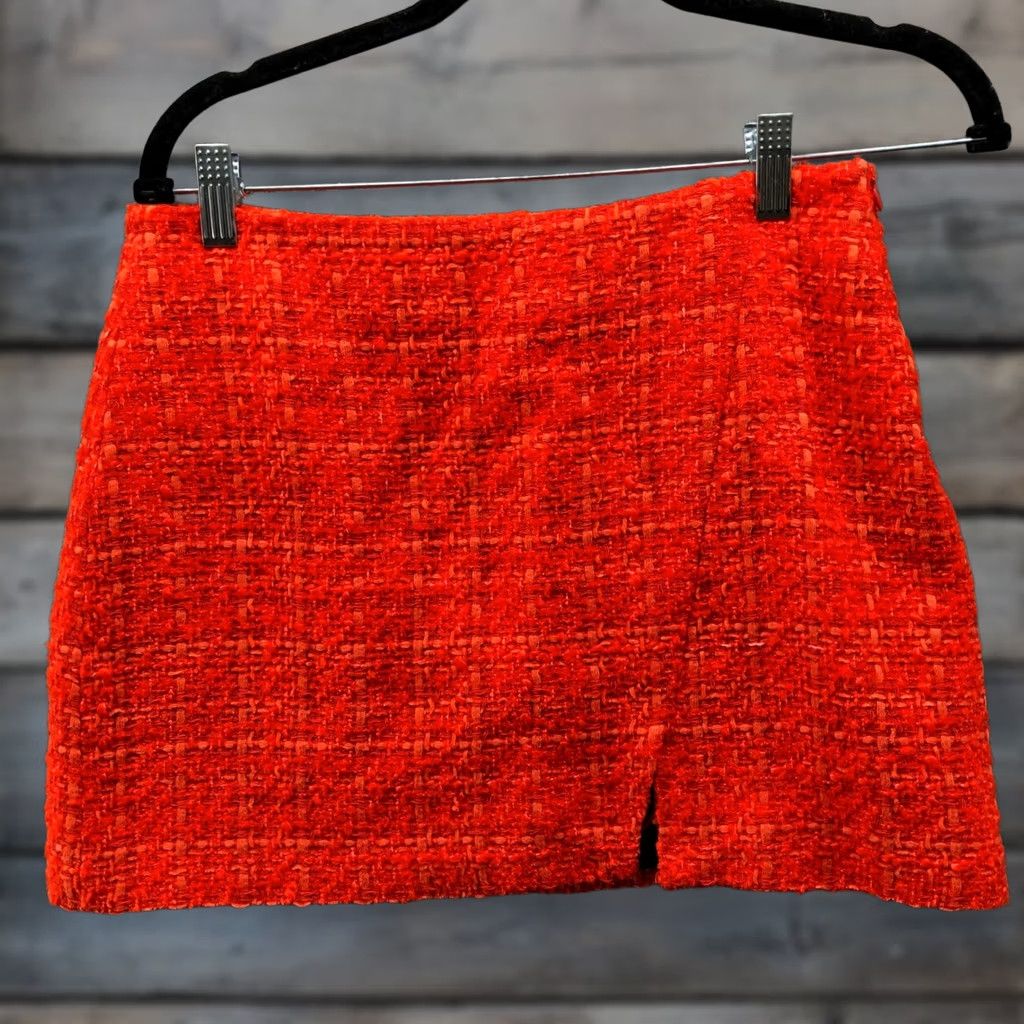 Zara Zara Tweed Mini Skirt Womens M Orange Side Slit Bright Asymmetric Retroglam Size 32" / US 10 / IT 46 - 1 Thumbnail