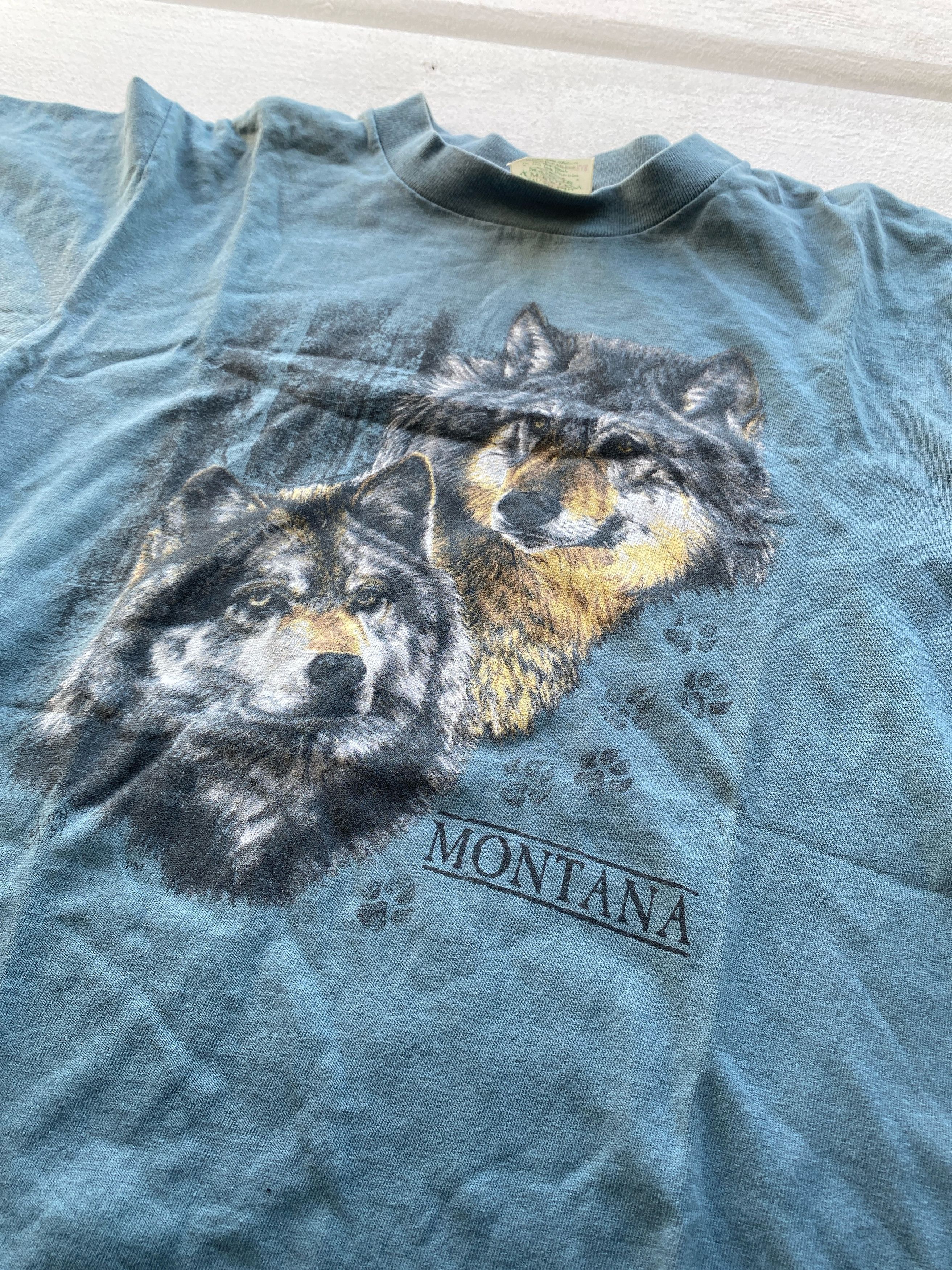 Vintage 1997 Montana Wolf Art Harley Style Vintage T-Shirt Mountain Size US S / EU 44-46 / 1 - 7 Thumbnail