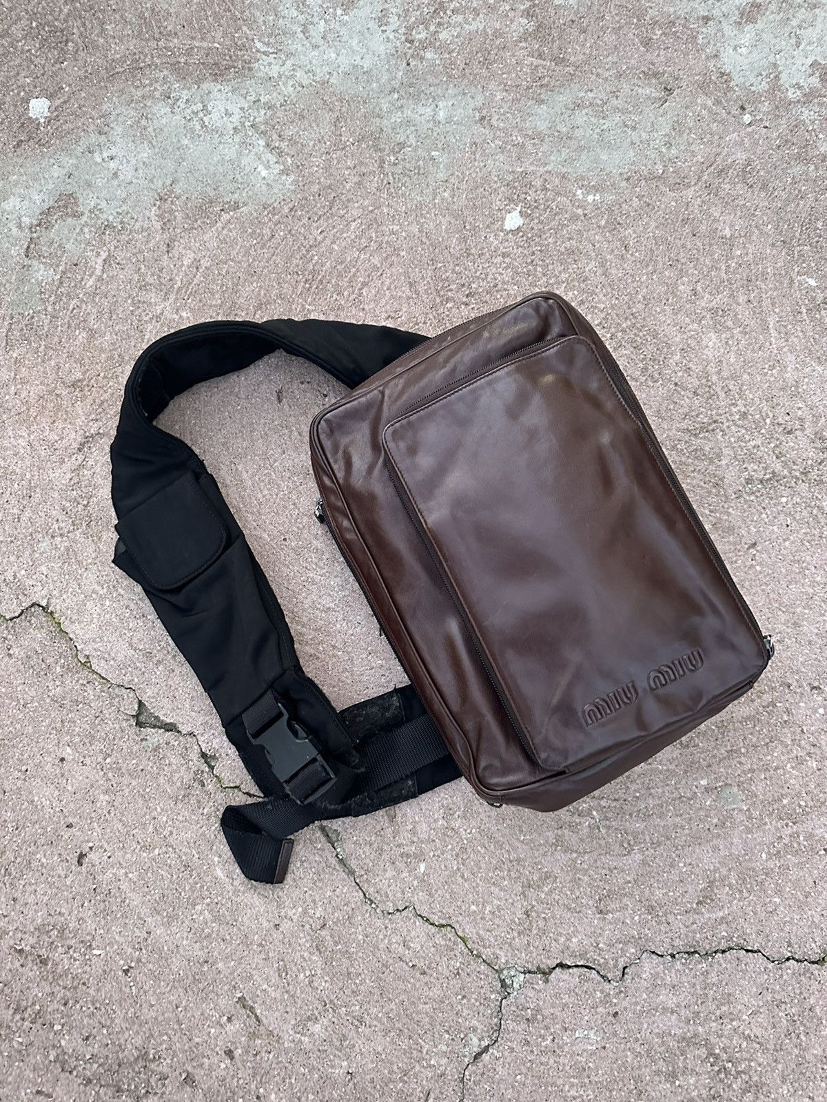 image of Miu Miu Leather Bag Dark Brown Shoulder, Men's