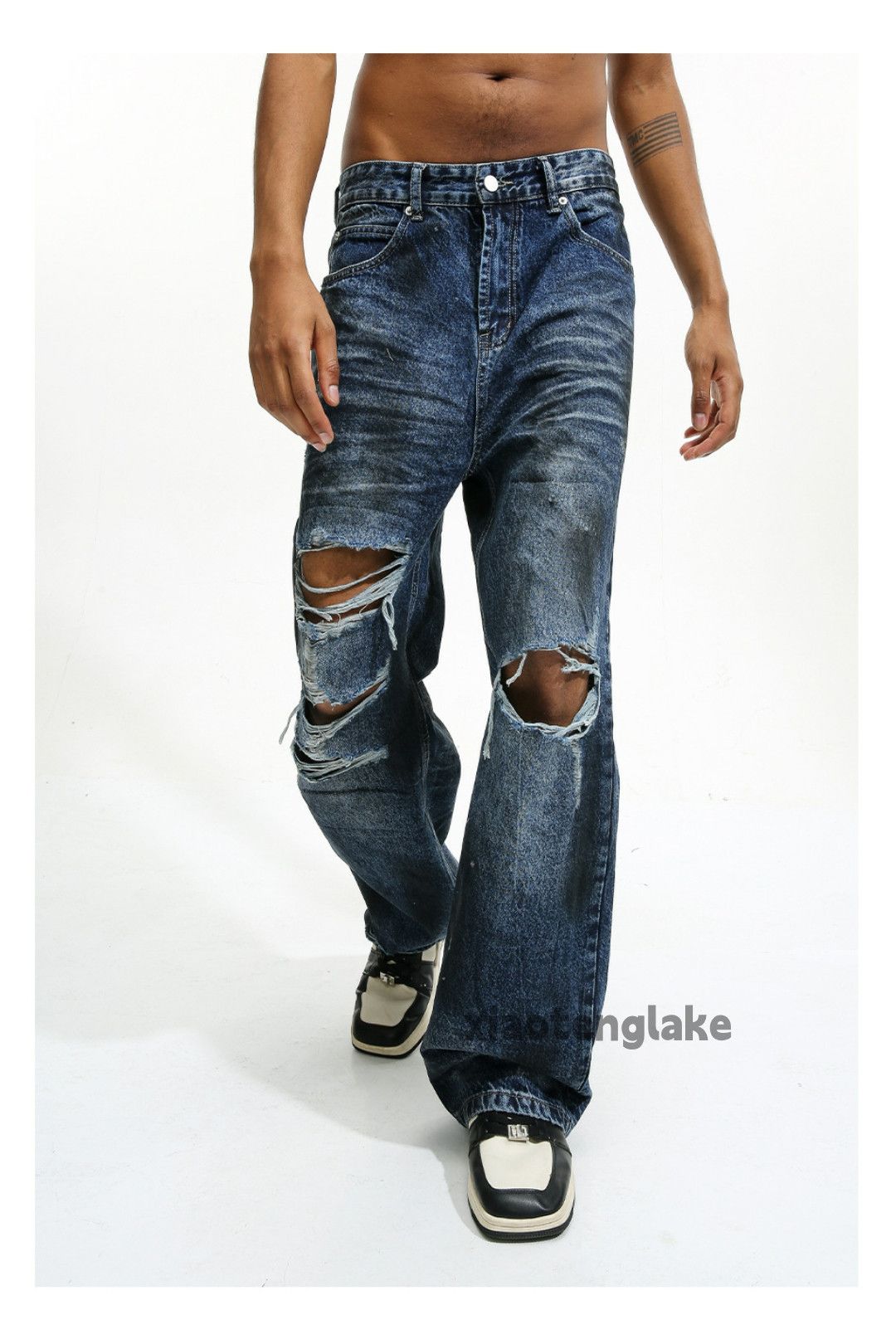 Jean × Vintage washed faded stain hiphop grunge damaged jeans Size US 32 / EU 48 - 2 Thumbnail