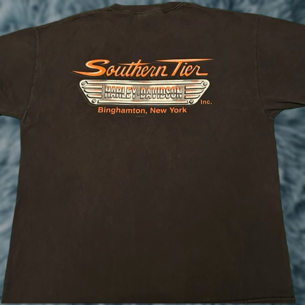 Harley Davidson VINTAGE Harley-Davidson Shirt XL Black 90s Y2K Biker Logo New York Clown Flames 2000s Men Size US XL / EU 56 / 4 - 1 Thumbnail